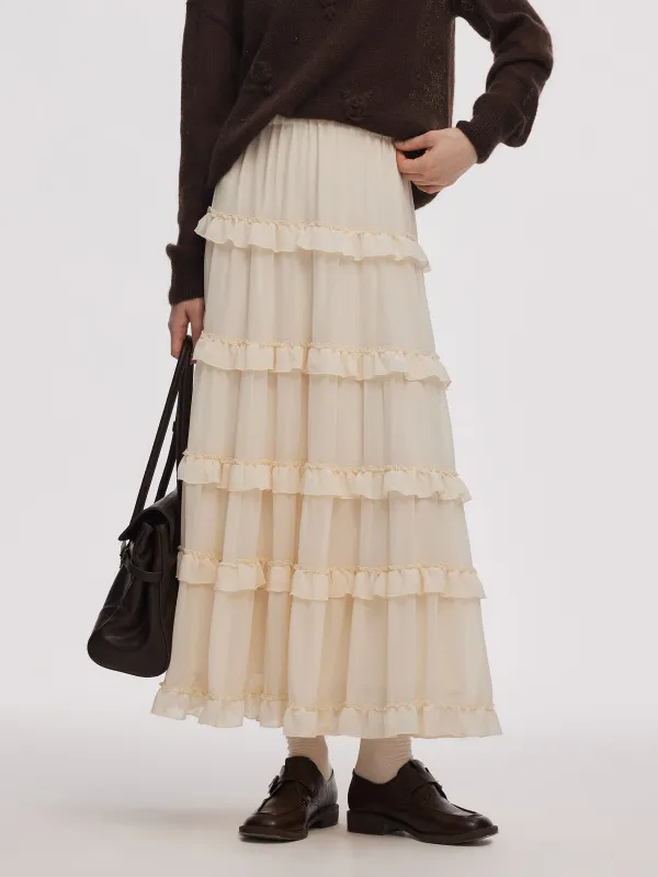[Preview] Elastic Waist Women Ruffle Tiered Skirt sold by Goelia