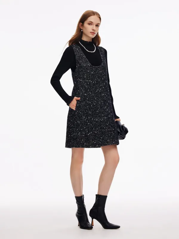 [Preview] Wool Blend Sleeveless Mini Dress And Mock Neck Knit Top Two-Piece Set sold by Goelia