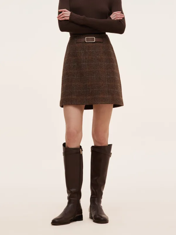 [Preview] 100% Wool Plaid Women Skirt With Leather Belt sold by Goelia