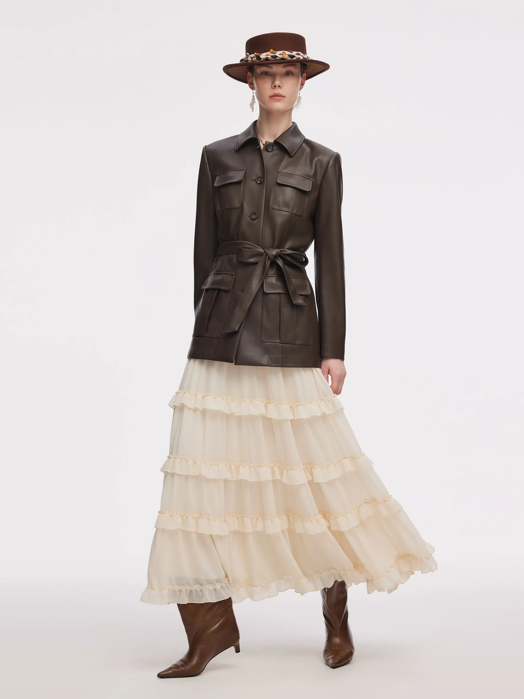 PU Leather Women Self-Tie Belt Jacket sold by Goelia product image thumbnail 2