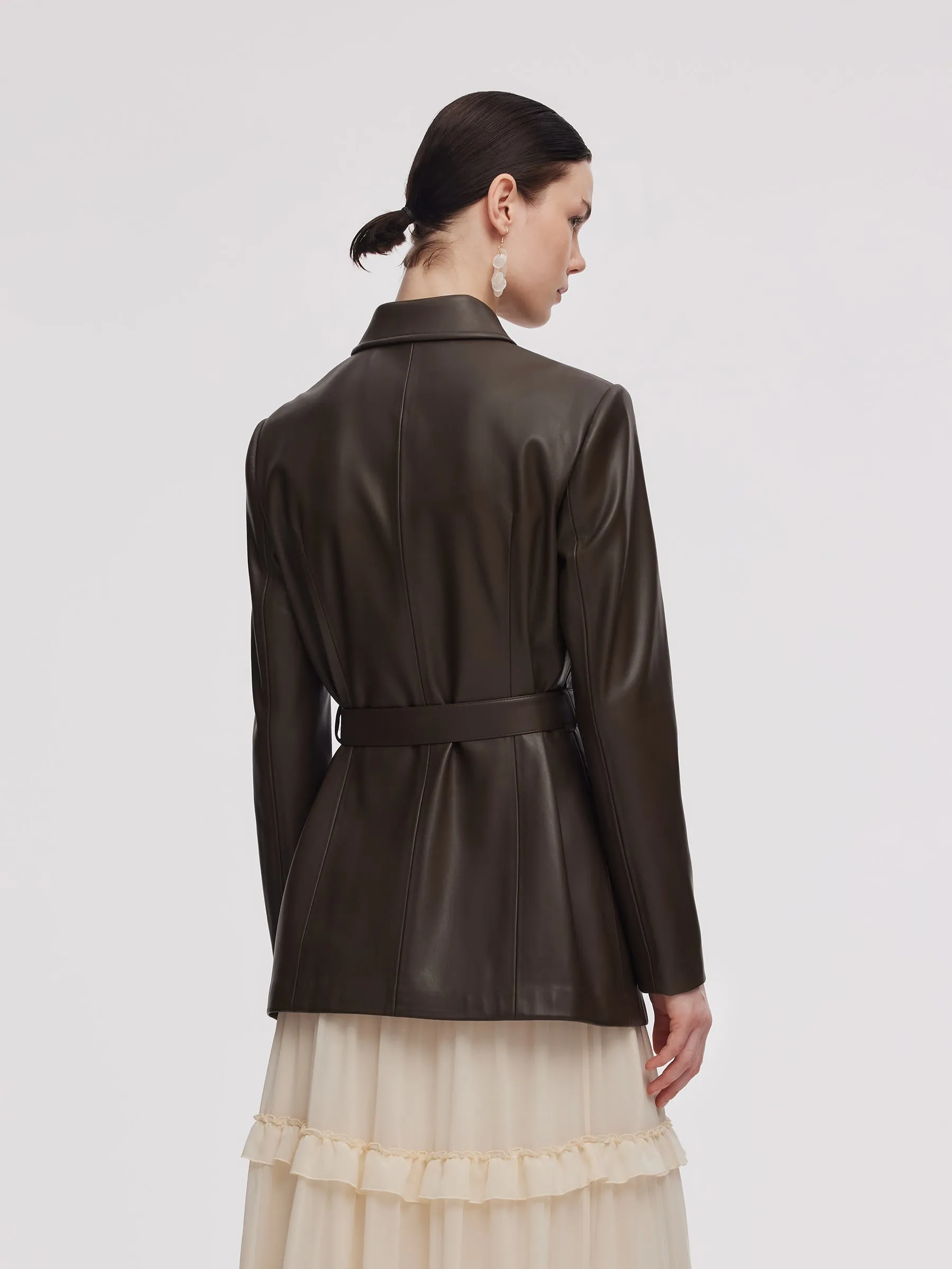 PU Leather Women Self-Tie Belt Jacket sold by Goelia product image thumbnail 4