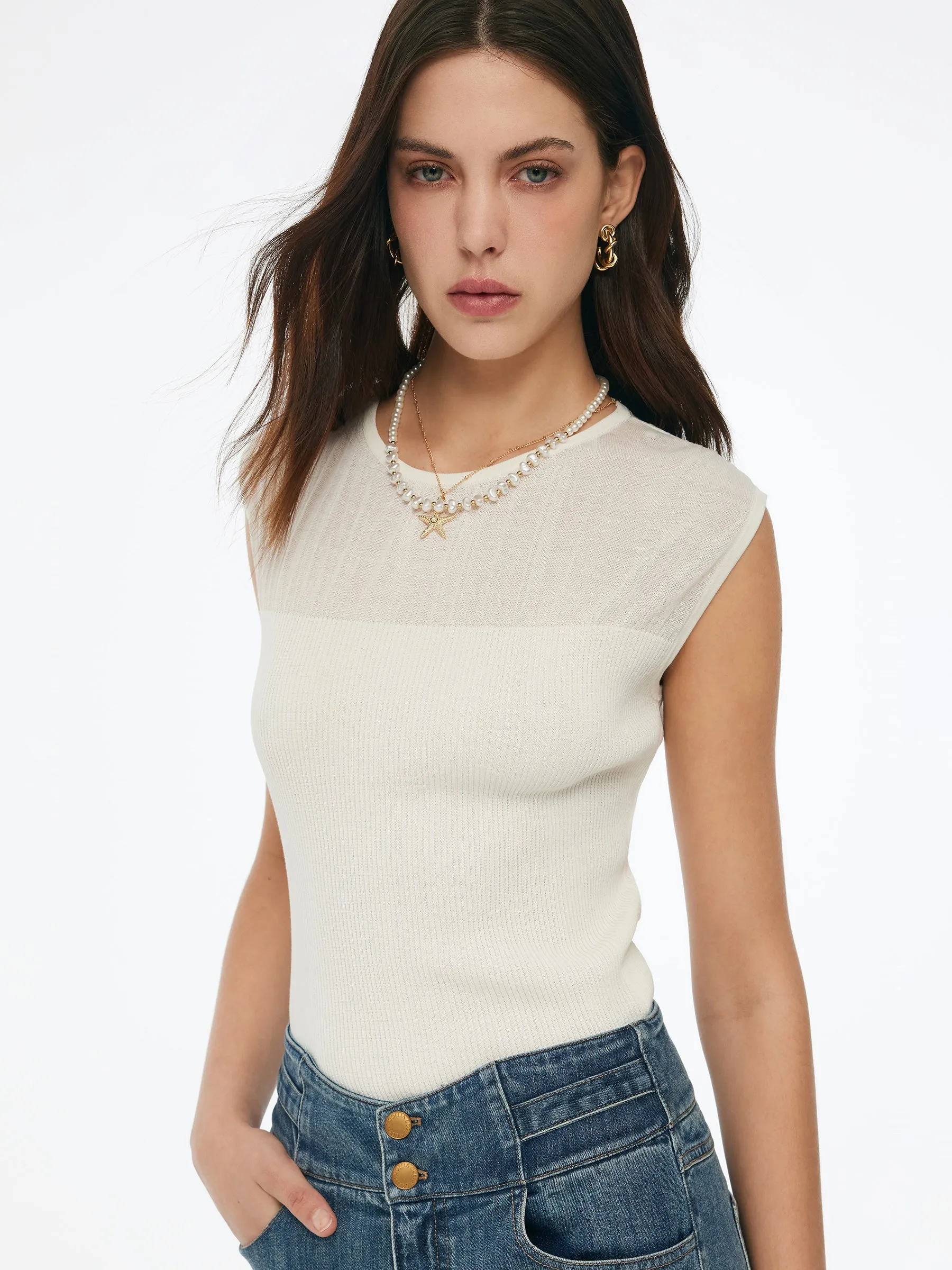 Round Neck Women Patchwork Knit Tank Top sold by Goelia product image thumbnail 5