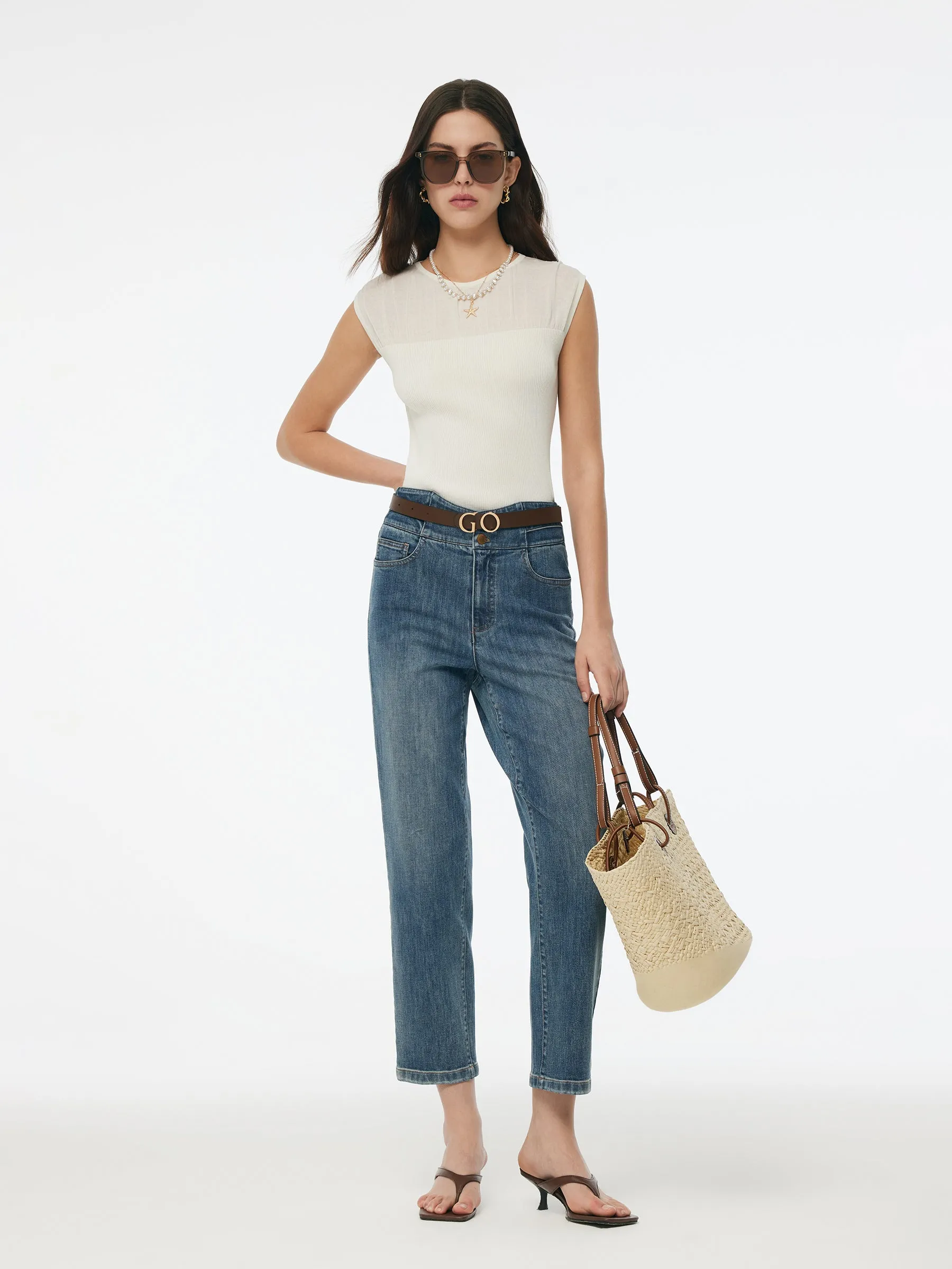 Round Neck Women Patchwork Knit Tank Top sold by Goelia product image thumbnail 2