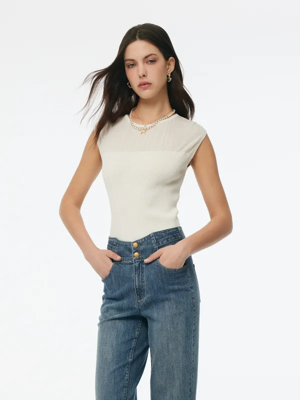 Round Neck Women Patchwork Knit Tank Top sold by Goelia