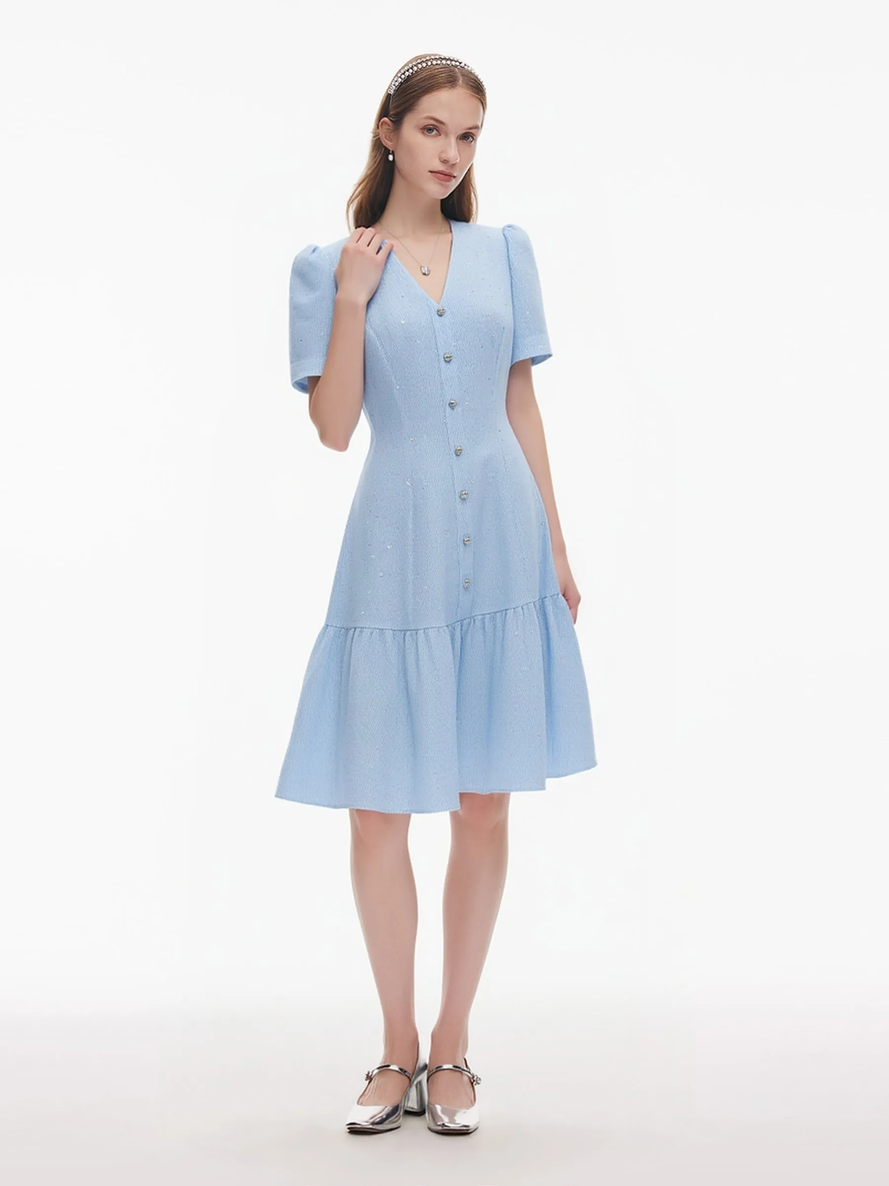 Acetate Blend Tweed Sequins Women Mini Dress sold by Goelia product image thumbnail 3