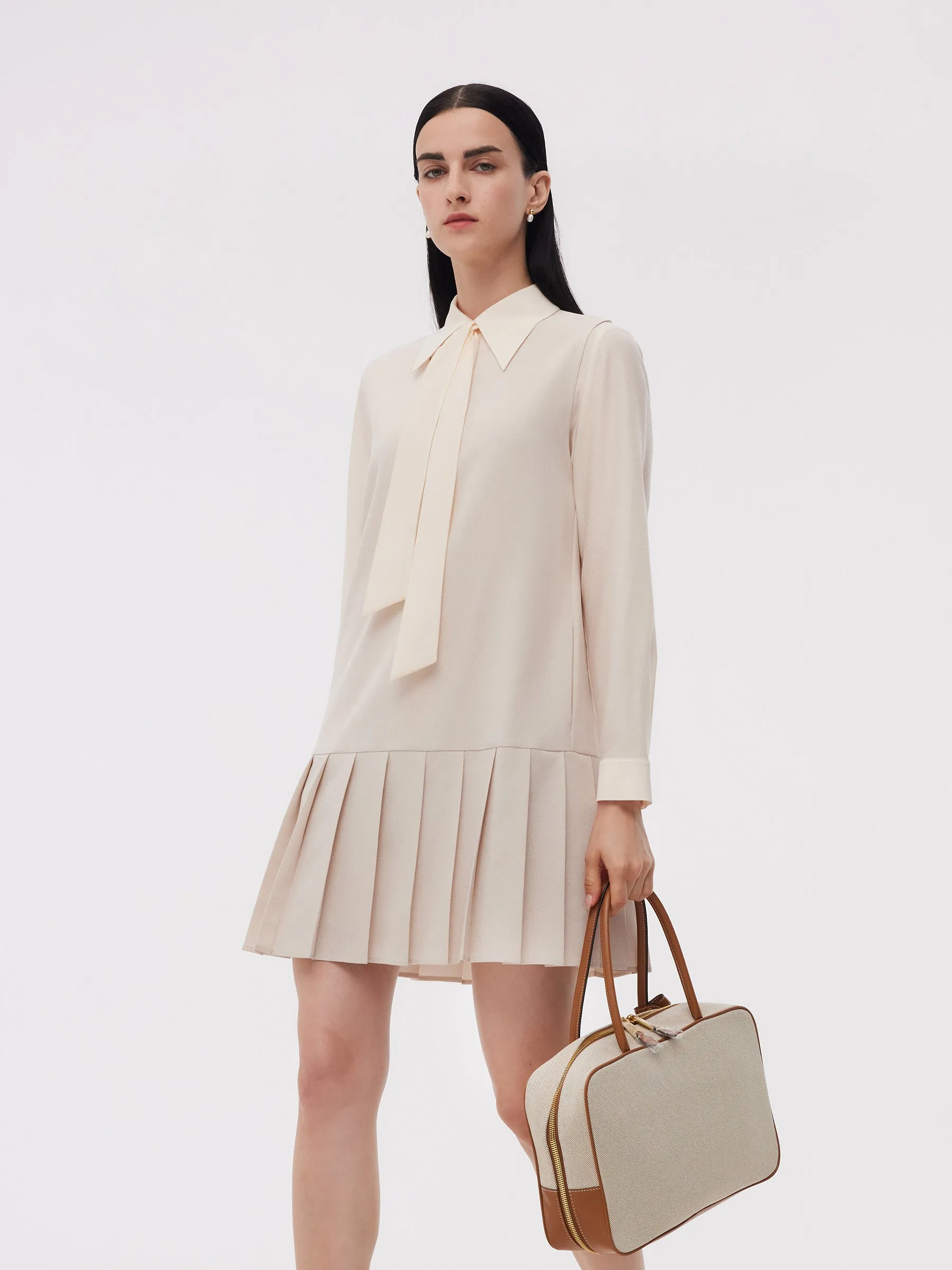 Pleated Sleeveless Mini Dress And Shirt Two-Piece Set With Ribbon sold by Goelia product image thumbnail 4