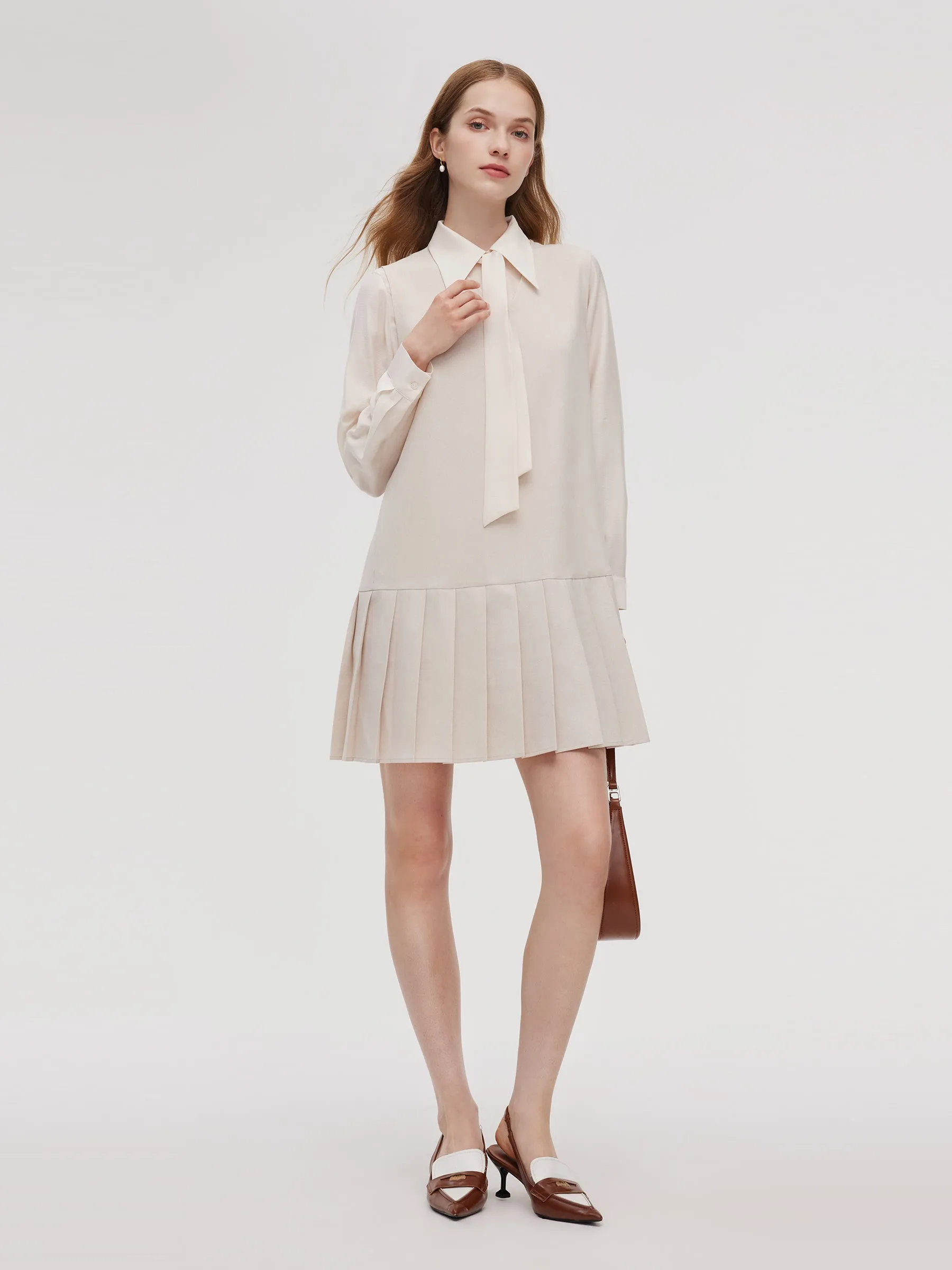 Pleated Sleeveless Mini Dress And Shirt Two-Piece Set With Ribbon sold by Goelia product image thumbnail 2