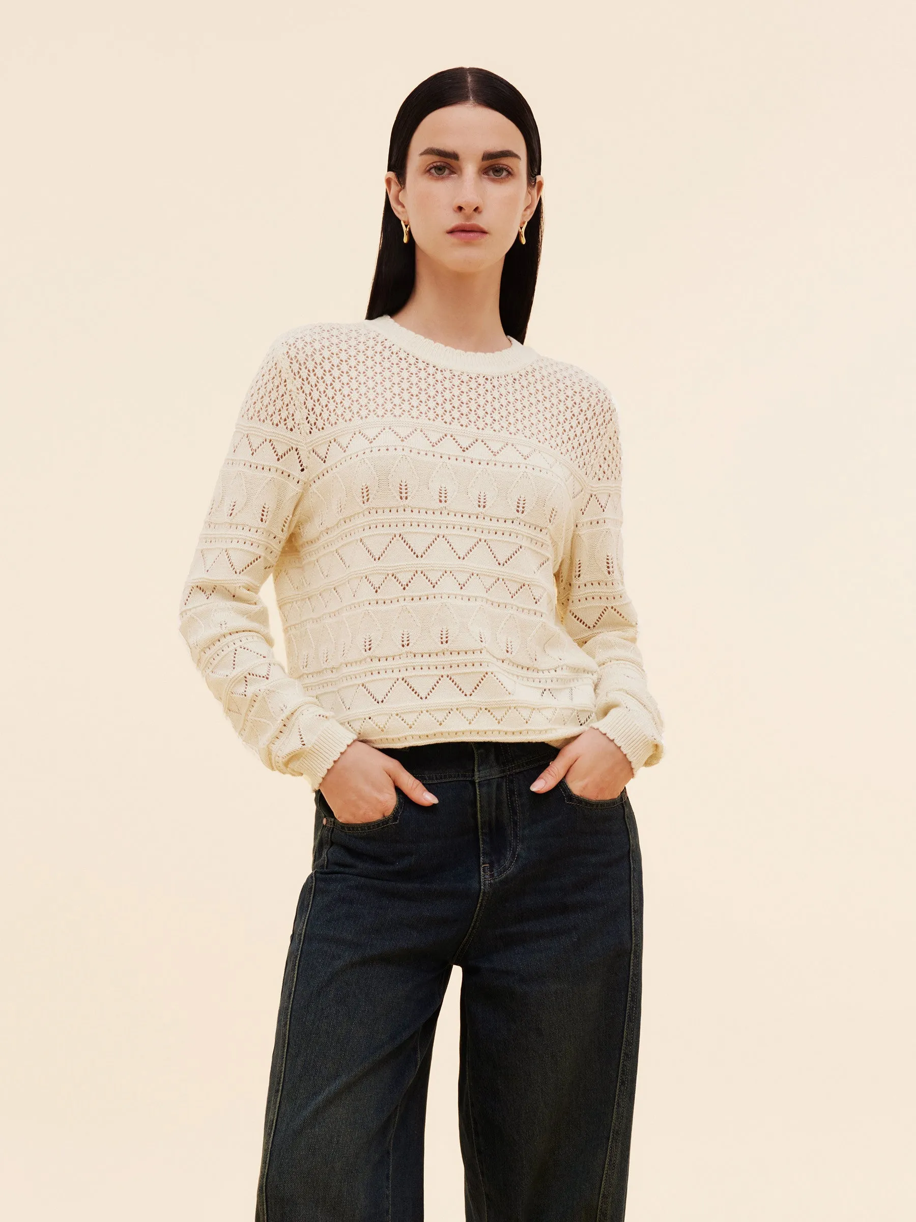 Cotton Sequins Women Open-Knit Top sold by Goelia