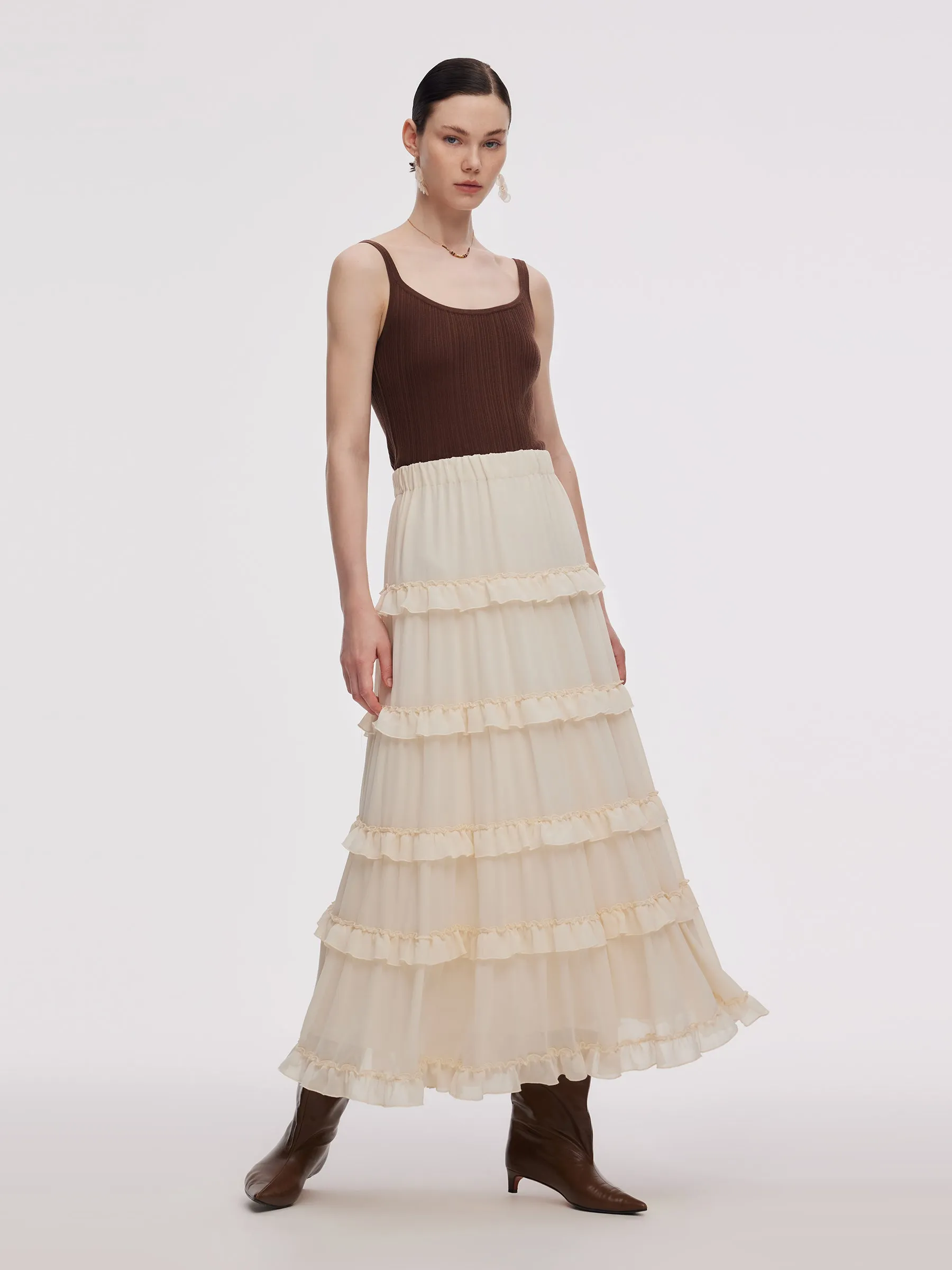 Chiffon Elastic Waist Women Ruffle Tiered Skirt sold by Goelia product image thumbnail 2