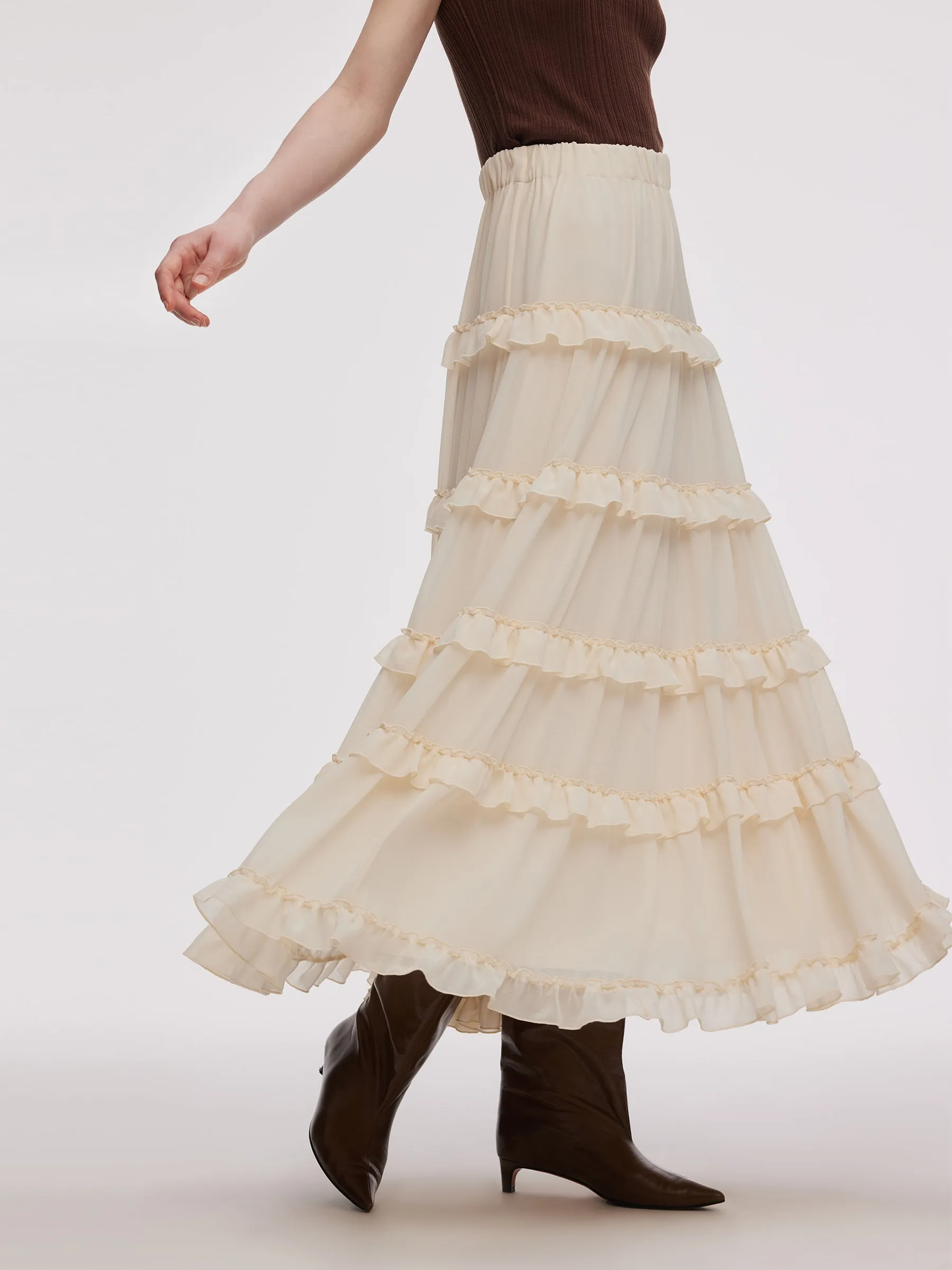 Chiffon Elastic Waist Women Ruffle Tiered Skirt sold by Goelia product image thumbnail 4