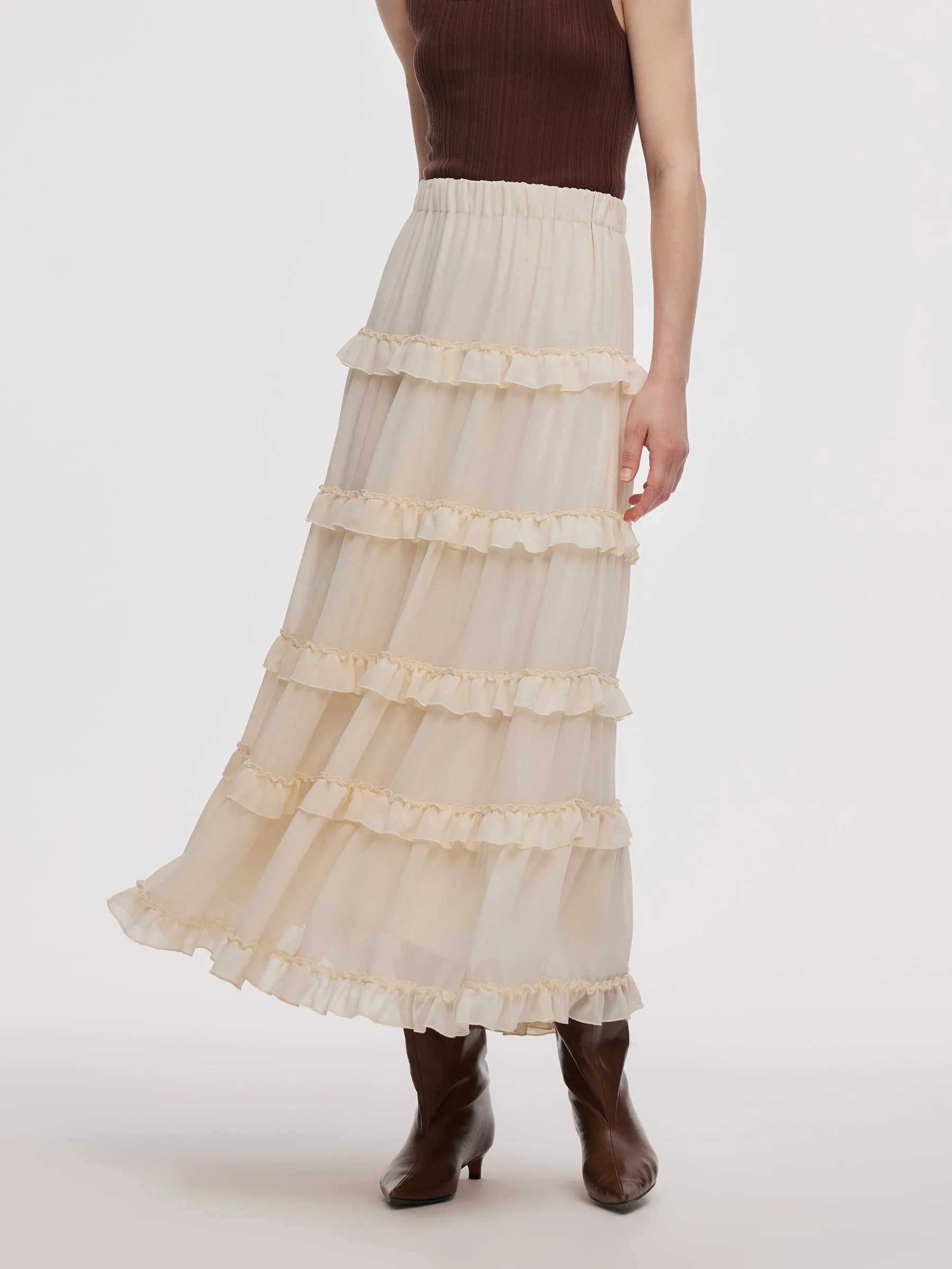 Chiffon Elastic Waist Women Ruffle Tiered Skirt sold by Goelia product image thumbnail 5