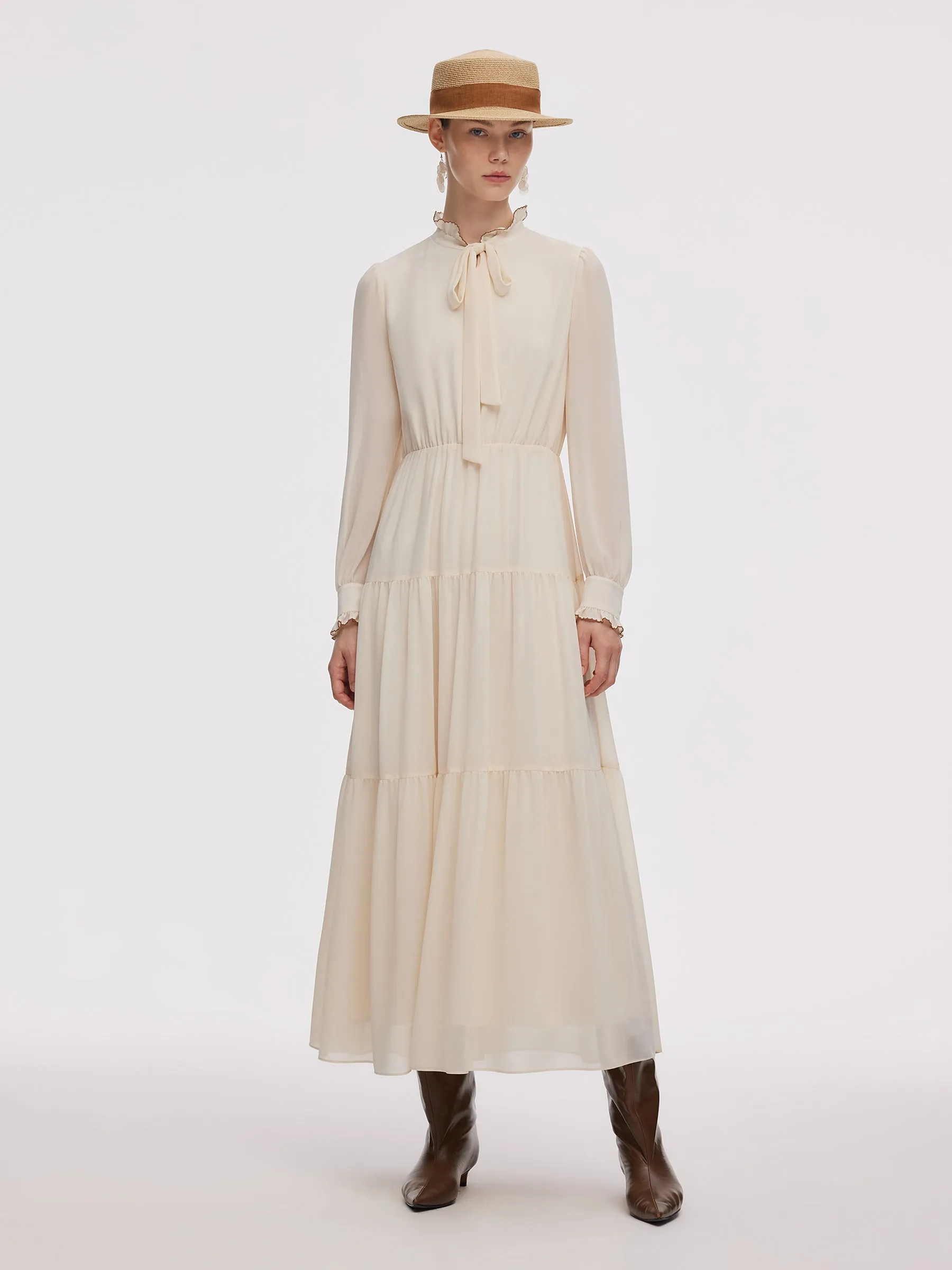 Chiffon Tie Front Maxi Dress And PU Leather Vest Two-Piece Set sold by Goelia product image thumbnail 4