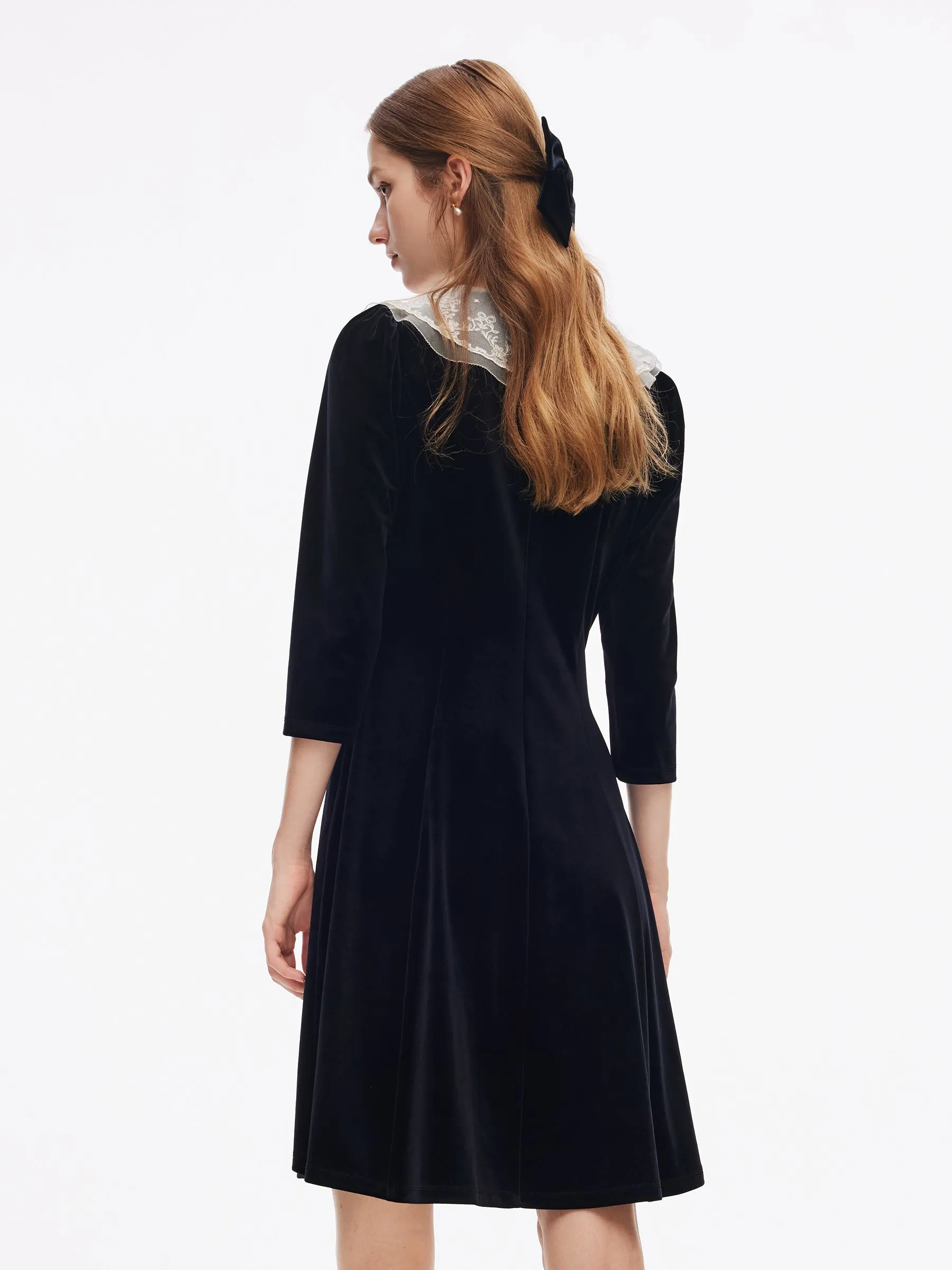 Velvet Patchwork Embroidered Collar Women Mini Dress sold by Goelia product image thumbnail 5