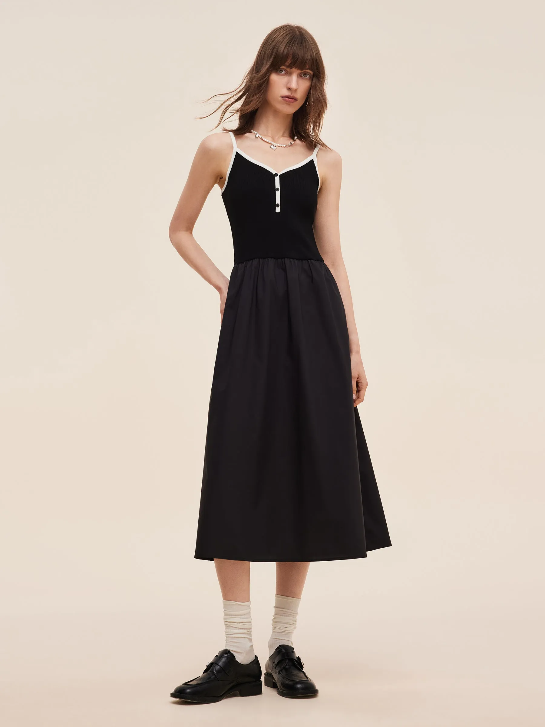 Lyocell Blend Cardigan And Patchwork Strap Maxi Dress Two-Piece Set sold by Goelia product image thumbnail 3