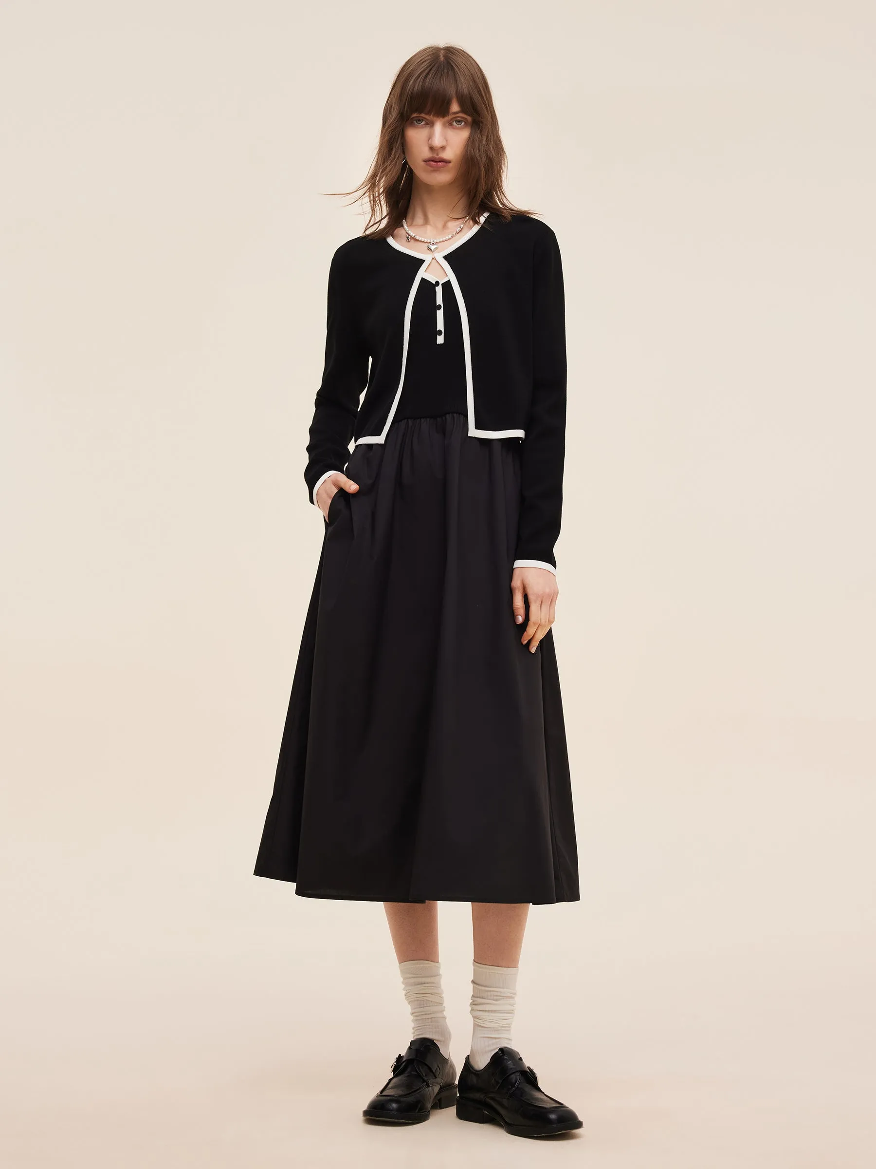 Lyocell Blend Cardigan And Patchwork Strap Maxi Dress Two-Piece Set sold by Goelia product image thumbnail 2