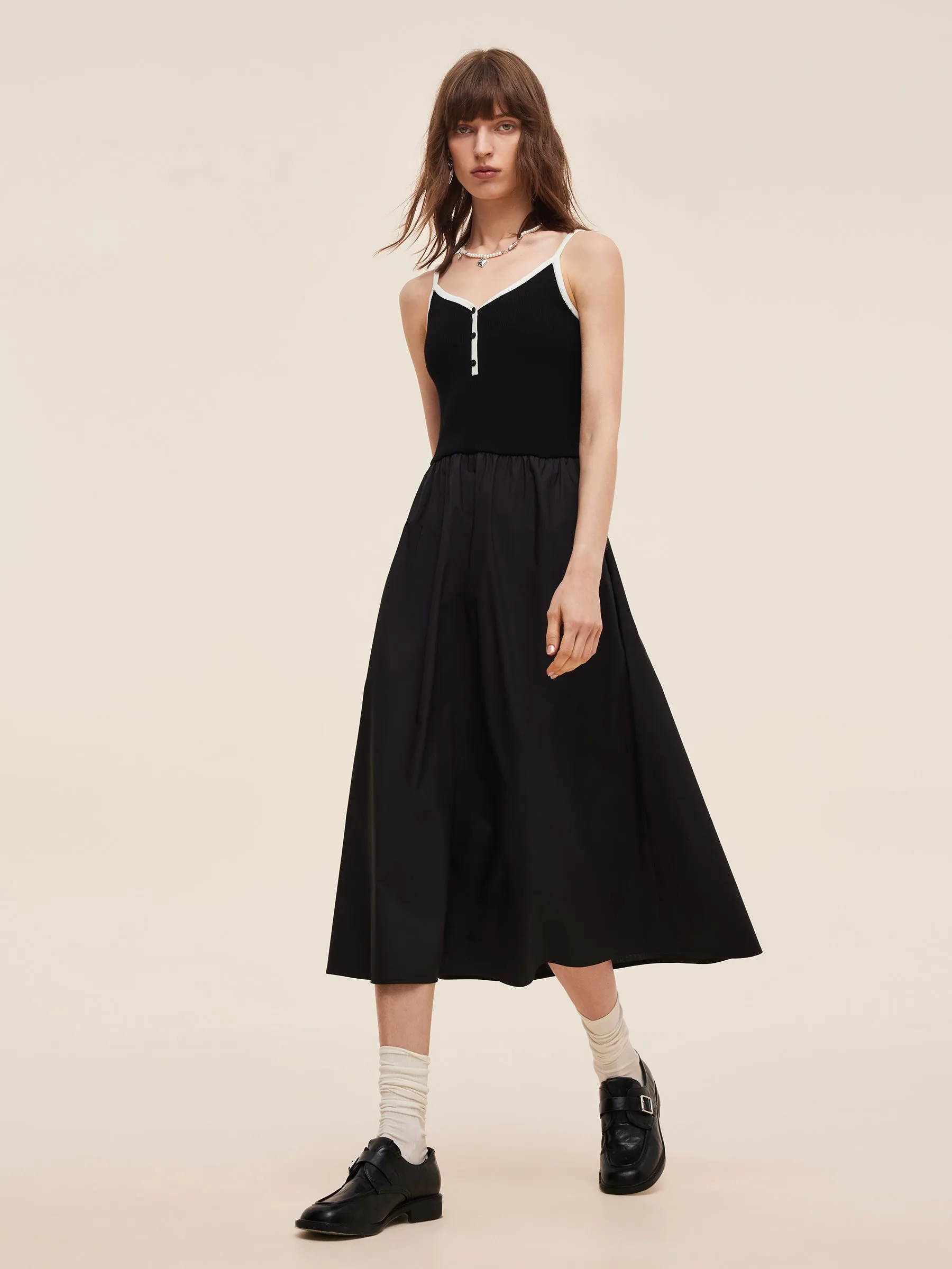 Lyocell Blend Cardigan And Patchwork Strap Maxi Dress Two-Piece Set sold by Goelia product image thumbnail 5