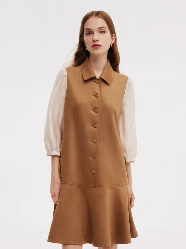 Faux Suede Patchwork Women Mini Dress sold by Goelia