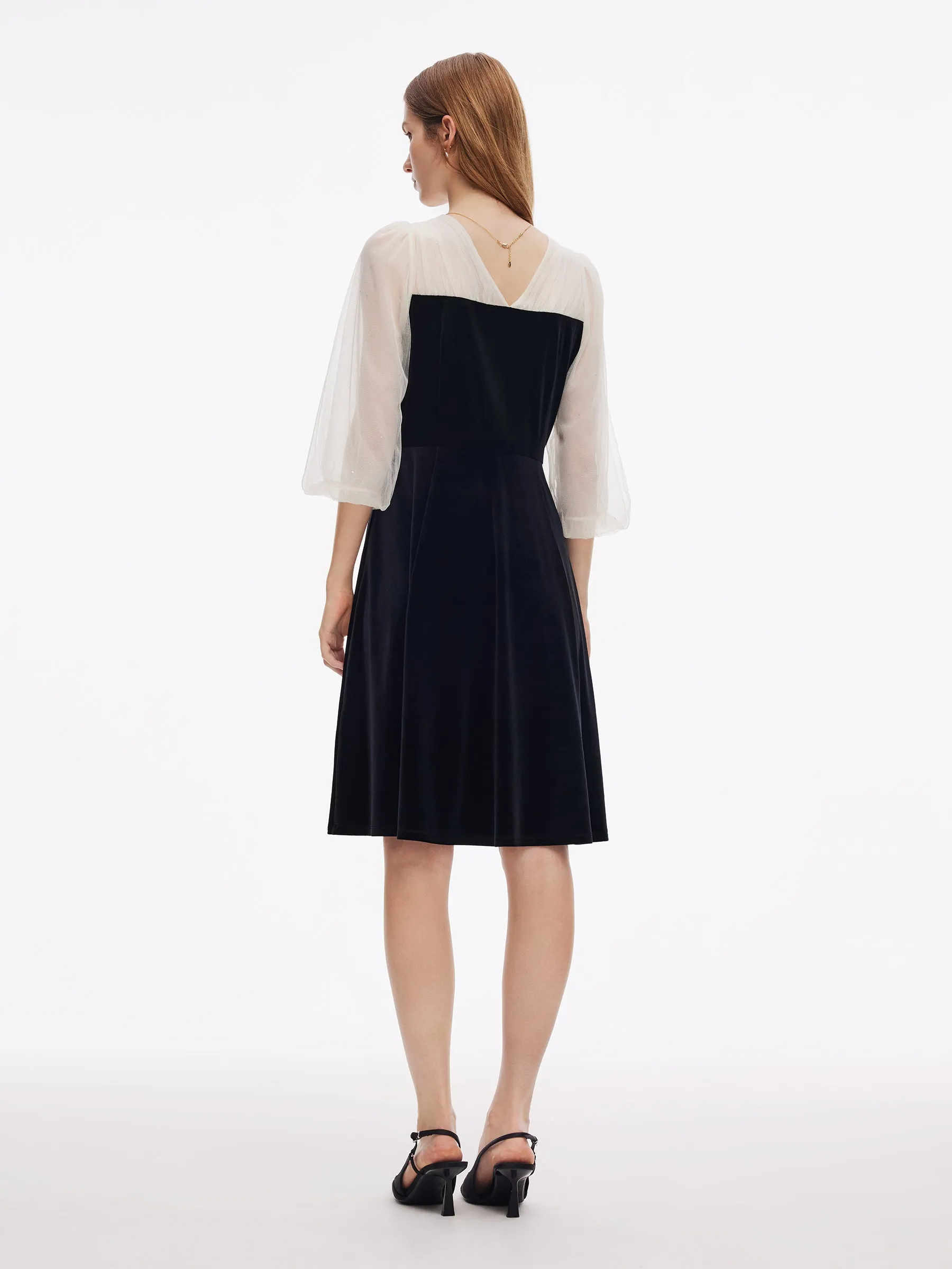 Sequined Mesh Patchwork Women Velvet Midi Dress sold by Goelia product image thumbnail 3