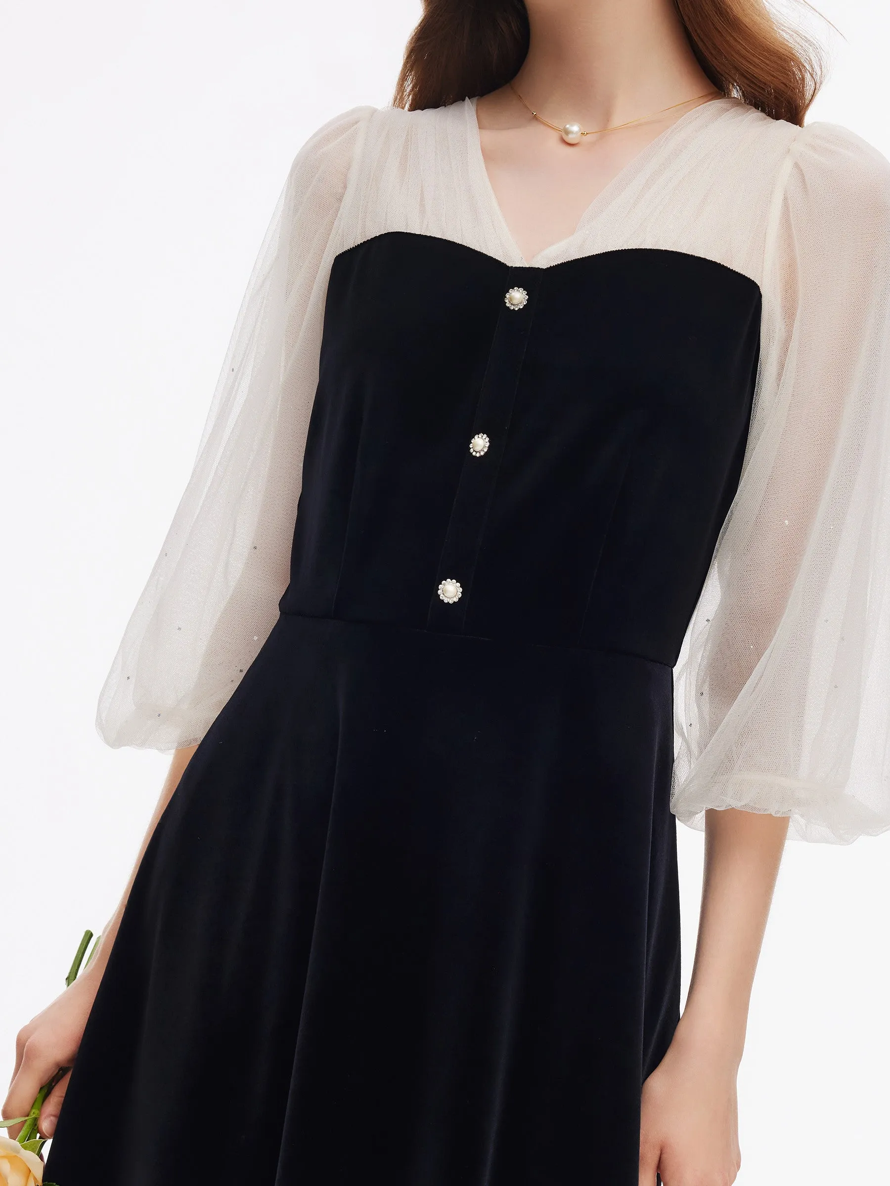 Sequined Mesh Patchwork Women Velvet Midi Dress sold by Goelia product image thumbnail 5