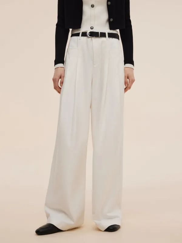 Denim Women High-Waisted Wide Leg Jeans With Leather Belt sold by Goelia