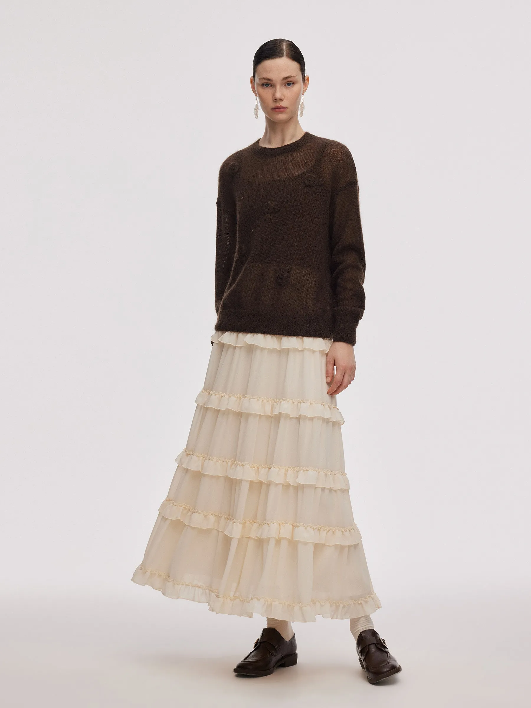 Mohair Wool Blend Women Hand-Crocheted Floral Sweater sold by Goelia product image thumbnail 2