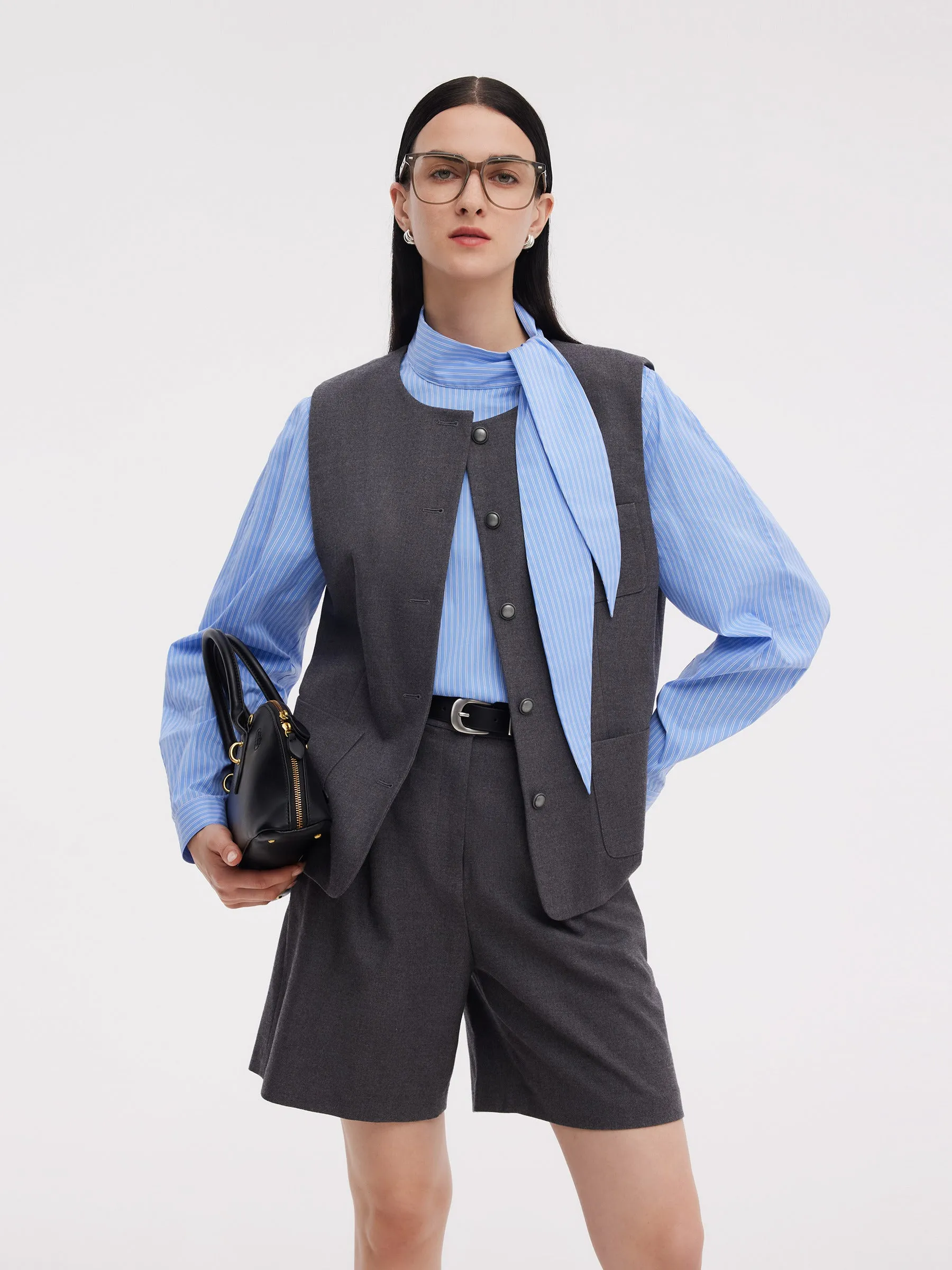 Wool Blend Vest And Blouse Two-Piece Set sold by Goelia