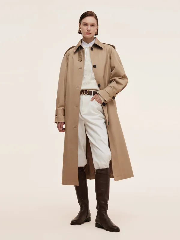 Cotton Self-Tie Belt Women Long Trench Coat sold by Goelia