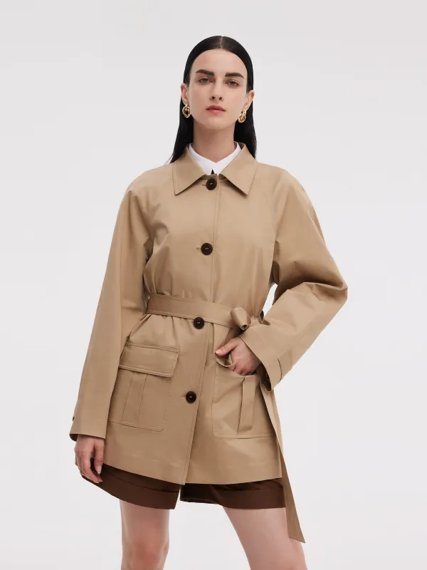 Cotton Adjustable Cuffs Self-Tie Belt Women Trench Coat sold by Goelia
