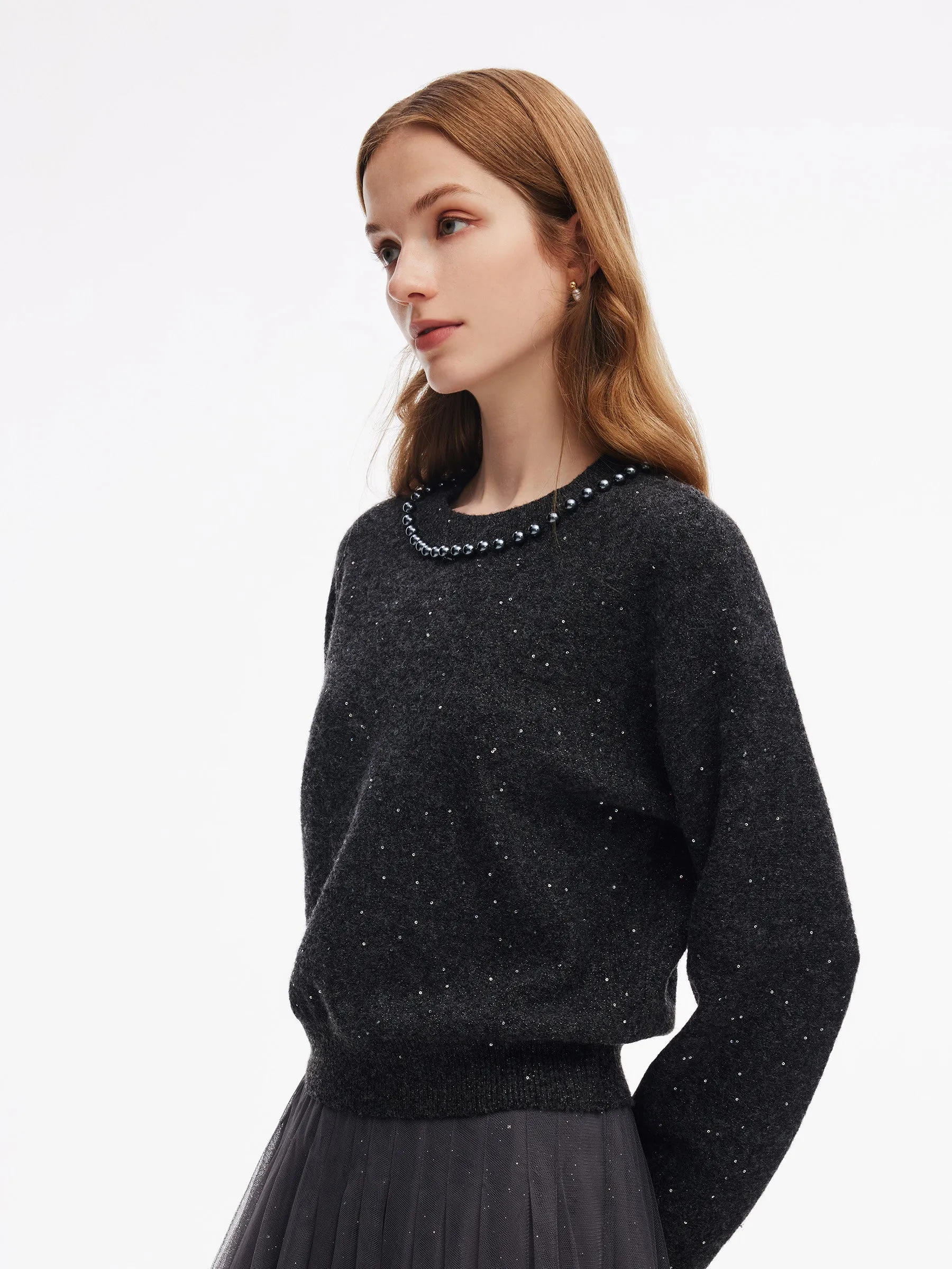 Sequins Beaded Round Neck Women Sweater sold by Goelia product image thumbnail 4