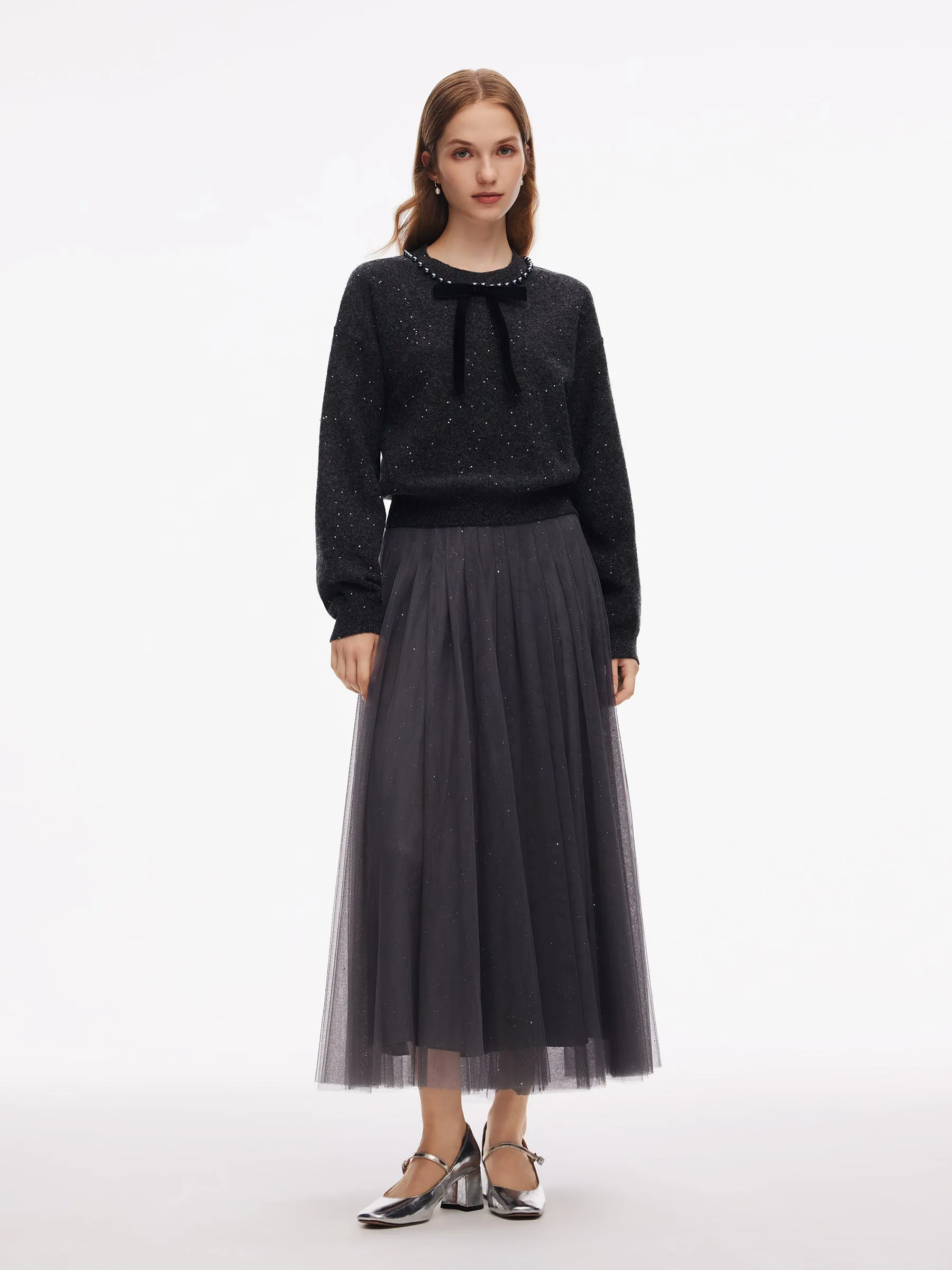 Sequins Beaded Round Neck Women Sweater sold by Goelia product image thumbnail 2