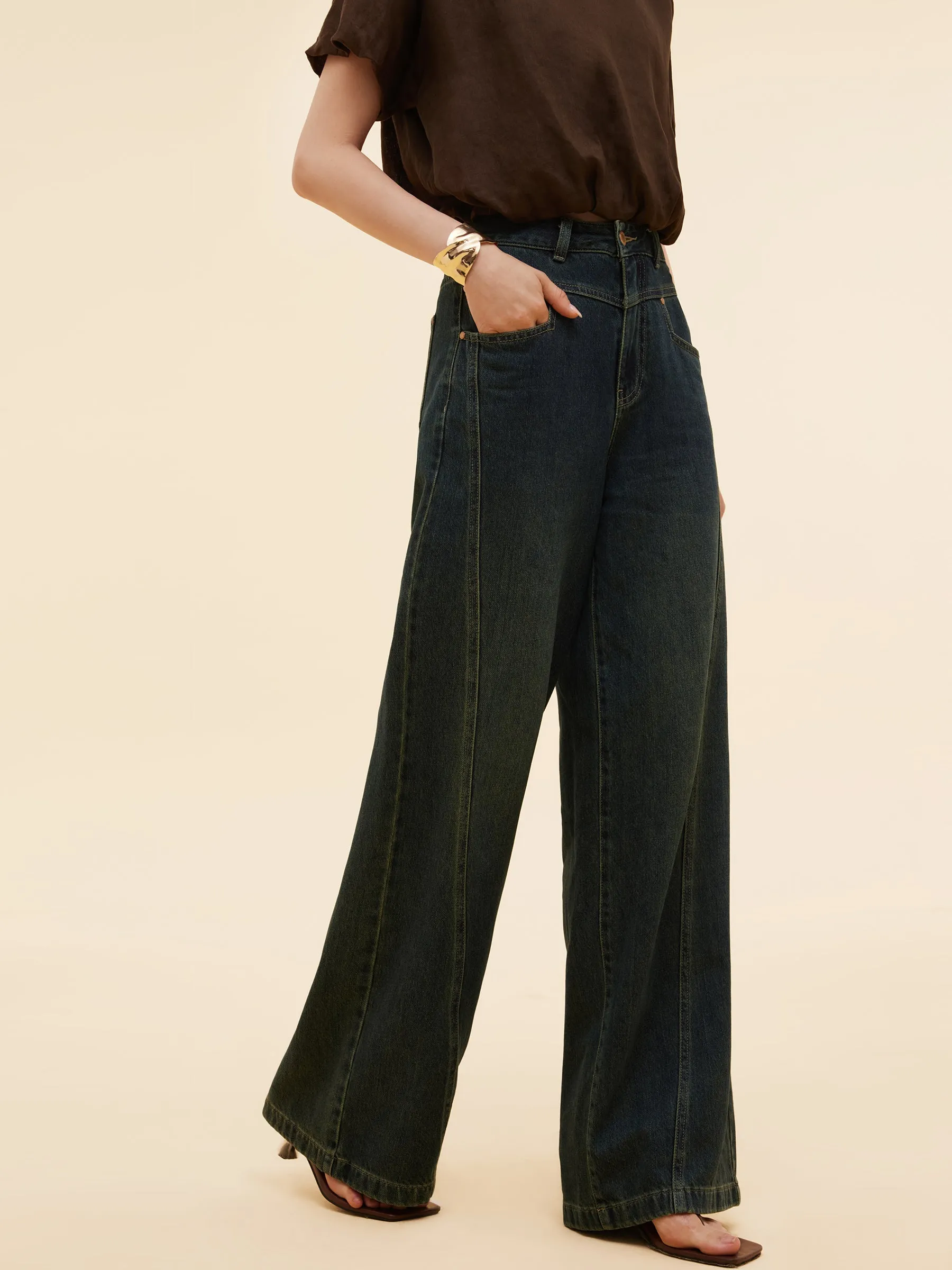 Denim Adjustable Waist Straight Wide Leg Women Jeans sold by Goelia product image thumbnail 4
