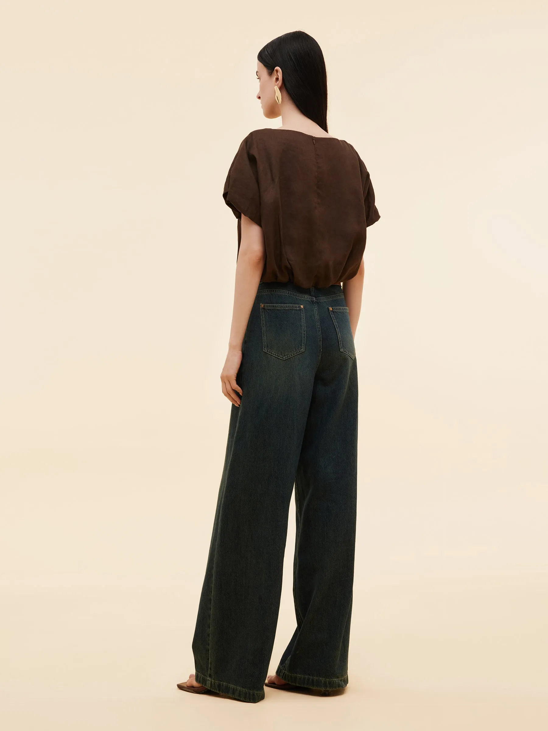 Denim Adjustable Waist Straight Wide Leg Women Jeans sold by Goelia product image thumbnail 3