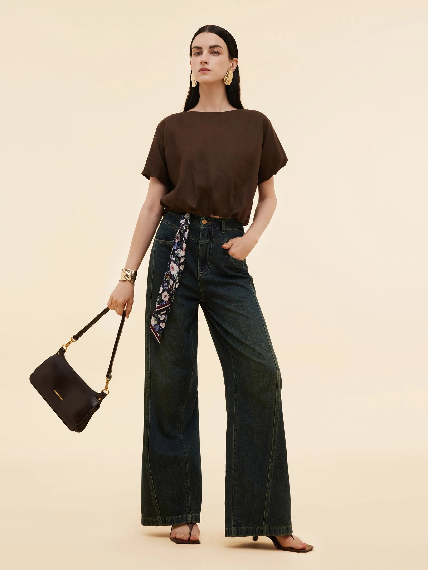 Denim Adjustable Waist Straight Wide Leg Women Jeans sold by Goelia product image thumbnail 2