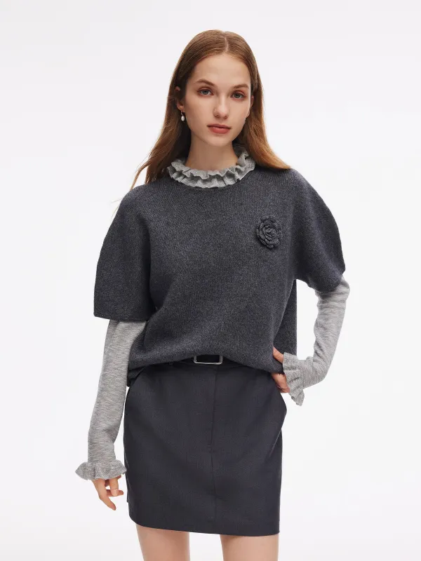 Wool Blend Women Knit Top With Detachable Brooch sold by Goelia