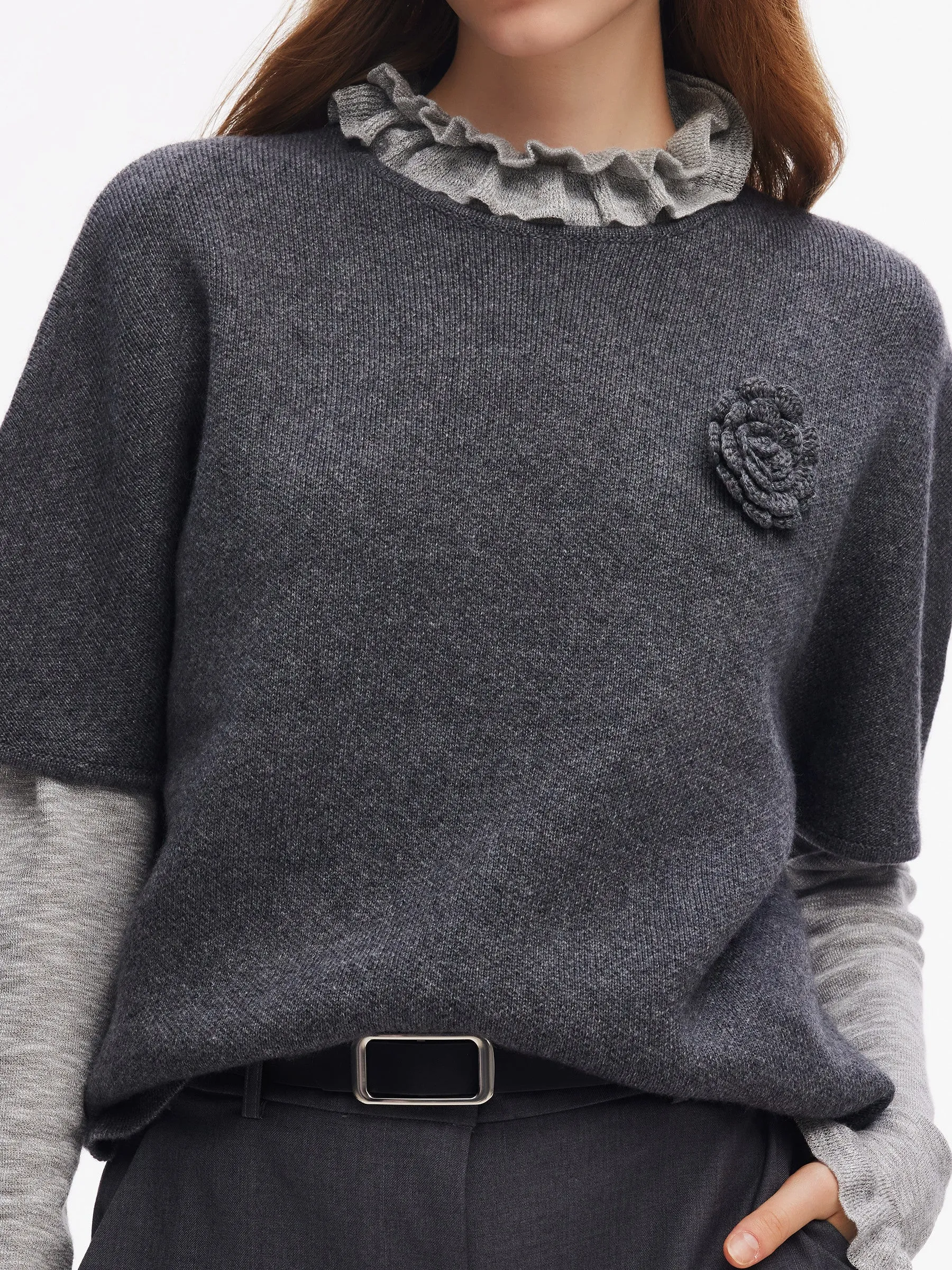 Wool Blend Women Knit Top With Detachable Brooch sold by Goelia product image thumbnail 4