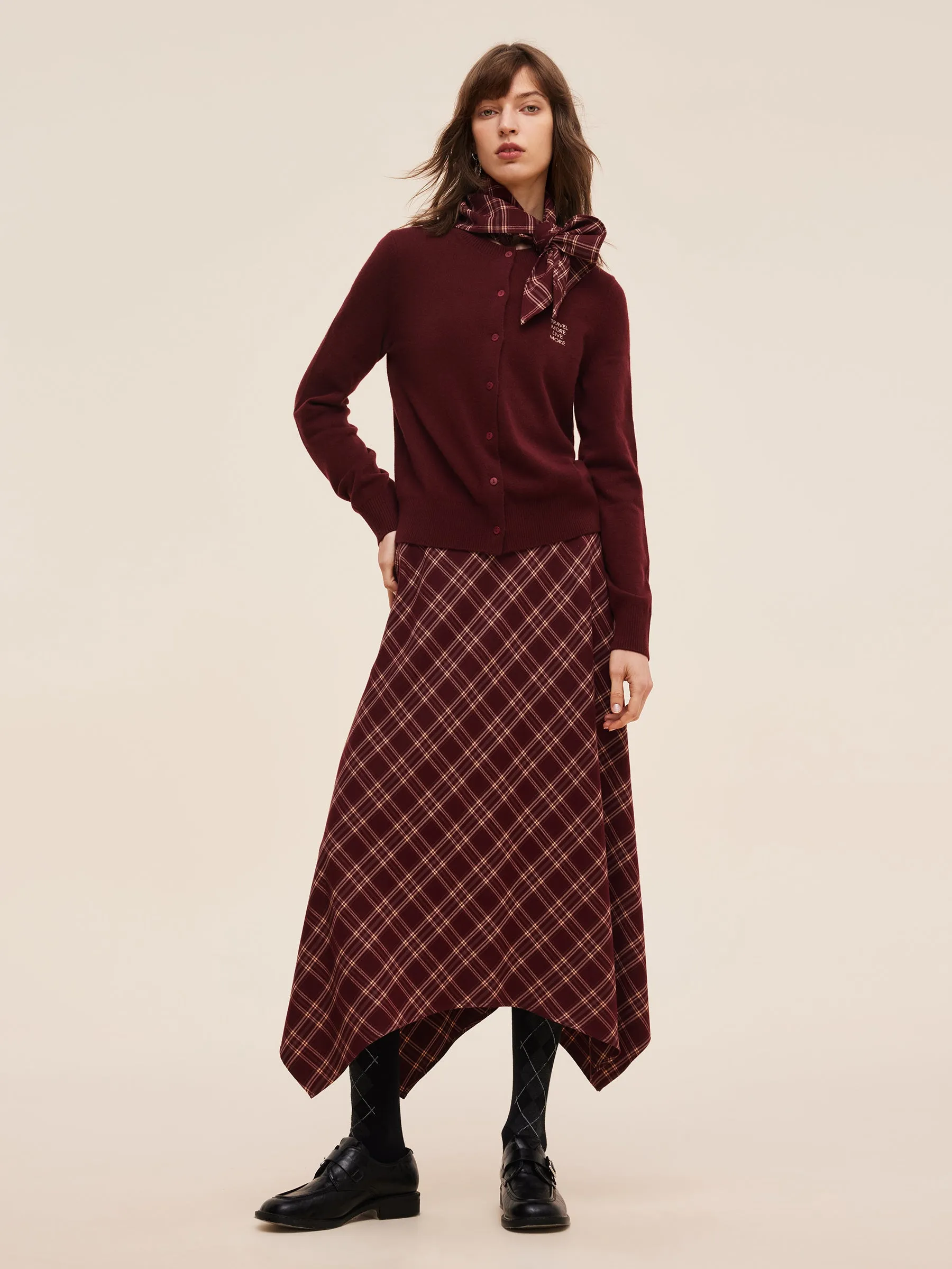 Plaid Asymmetrical Hem Women Skirt With Triangle Scarf sold by Goelia product image thumbnail 2