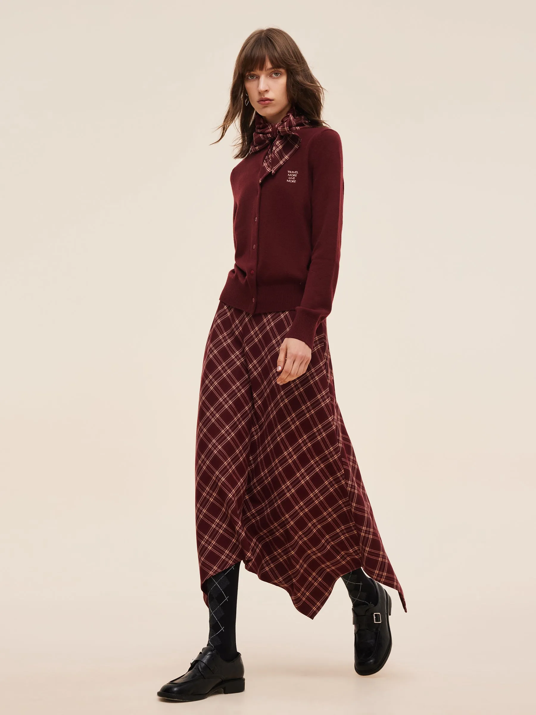 Plaid Asymmetrical Hem Women Skirt With Triangle Scarf sold by Goelia product image thumbnail 4