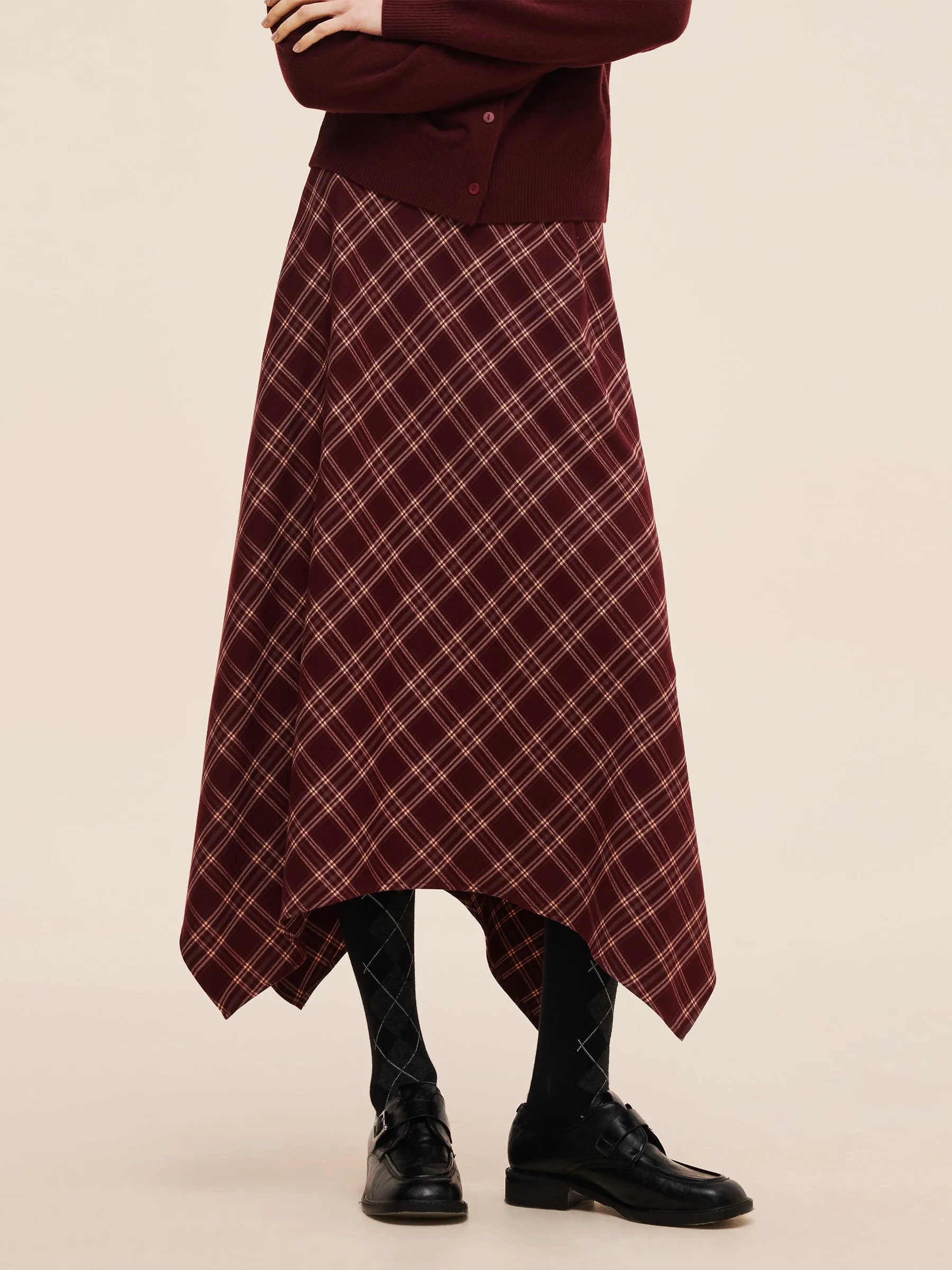 Plaid Asymmetrical Hem Women Skirt With Triangle Scarf sold by Goelia