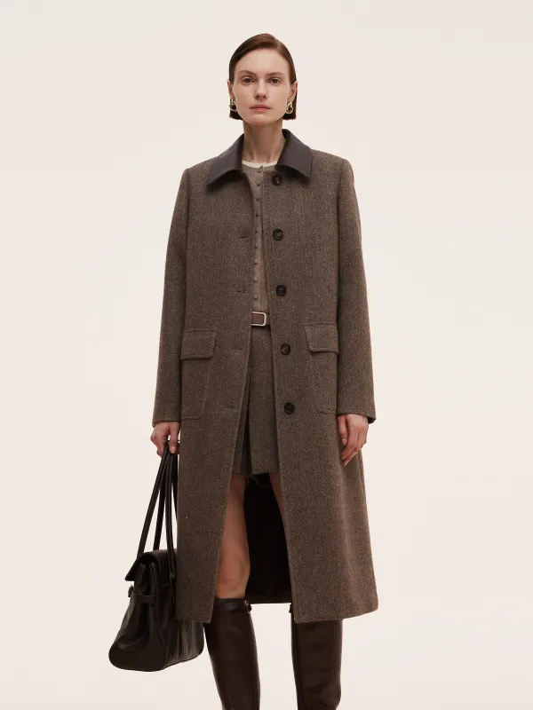 100% Washable Wool Leather Collar Women Coat sold by Goelia