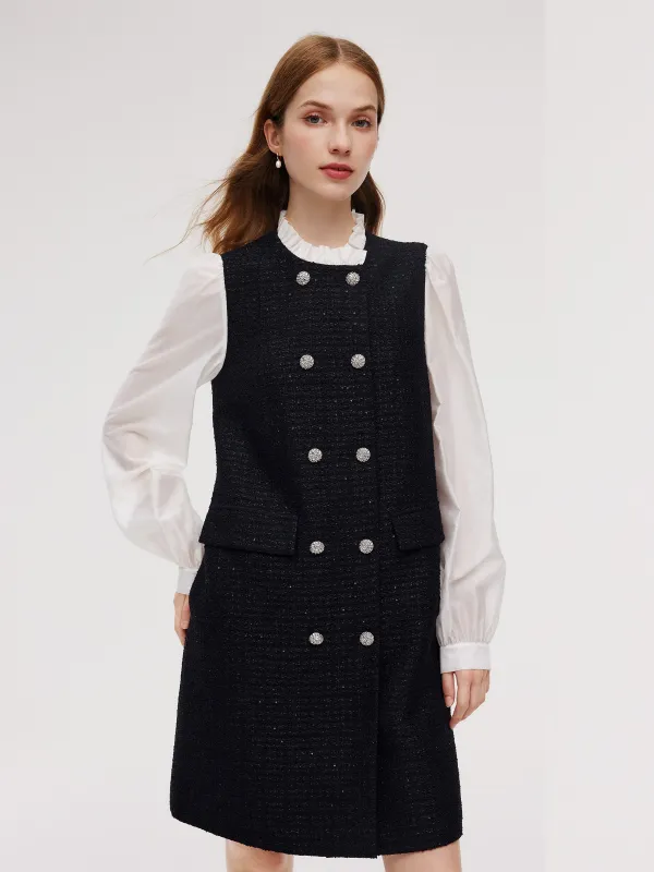 Tweed Faux Two-Piece Women Mini Dress made by Goelia