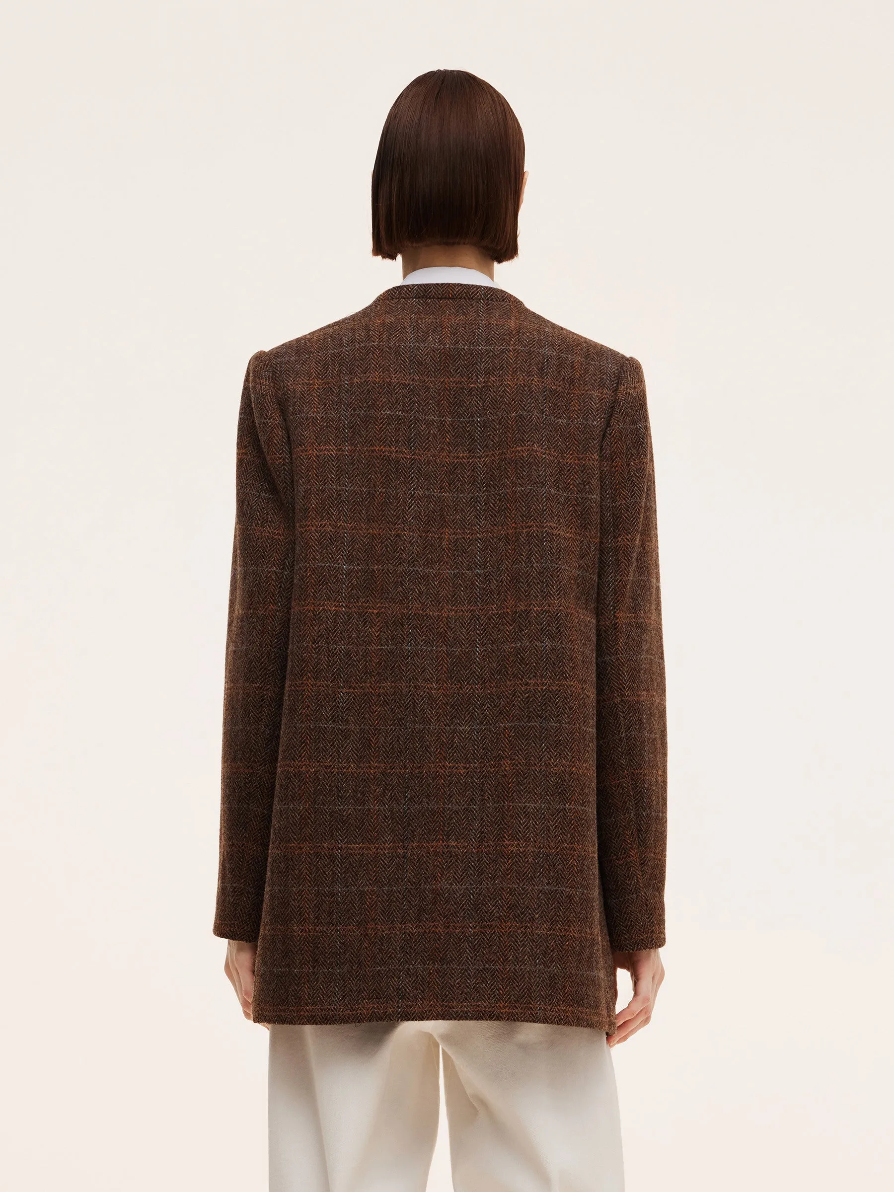 100% Wool Plaid Collarless Women Blazer sold by Goelia product image thumbnail 4