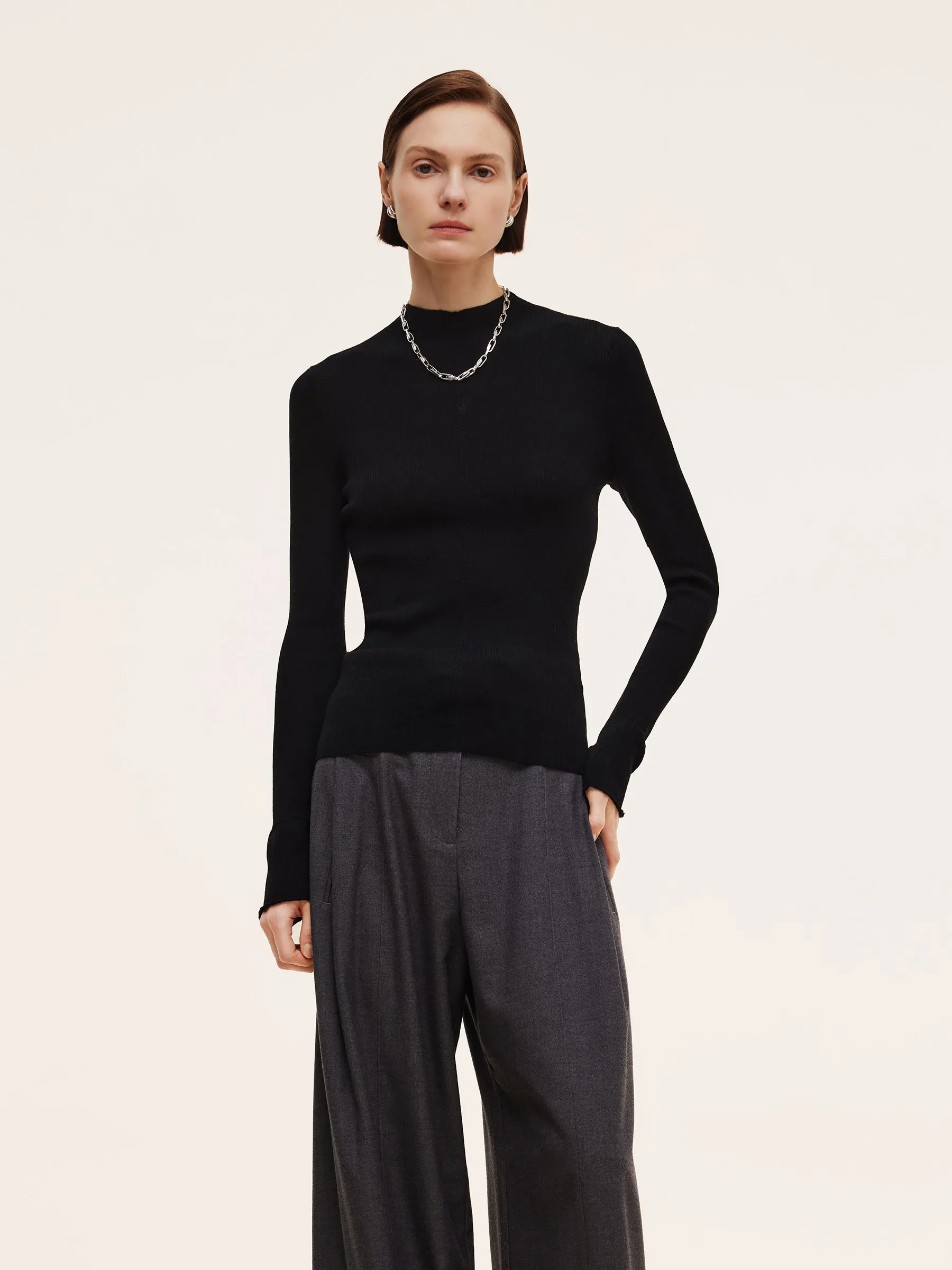 100% Machine Washable Wool Mock Neck Women Knit Top sold by Goelia product image thumbnail 2