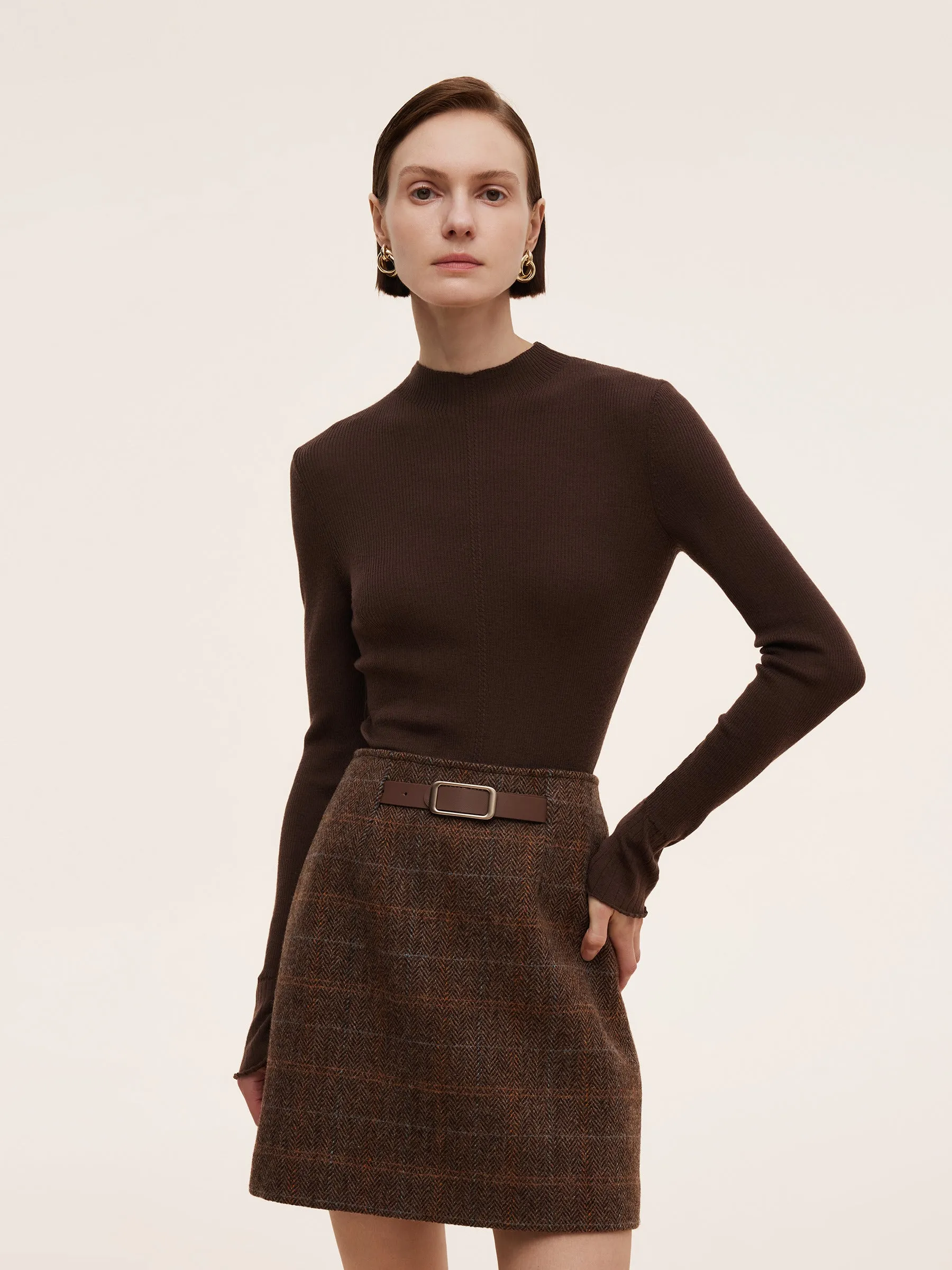 100% Machine Washable Wool Mock Neck Women Knit Top sold by Goelia