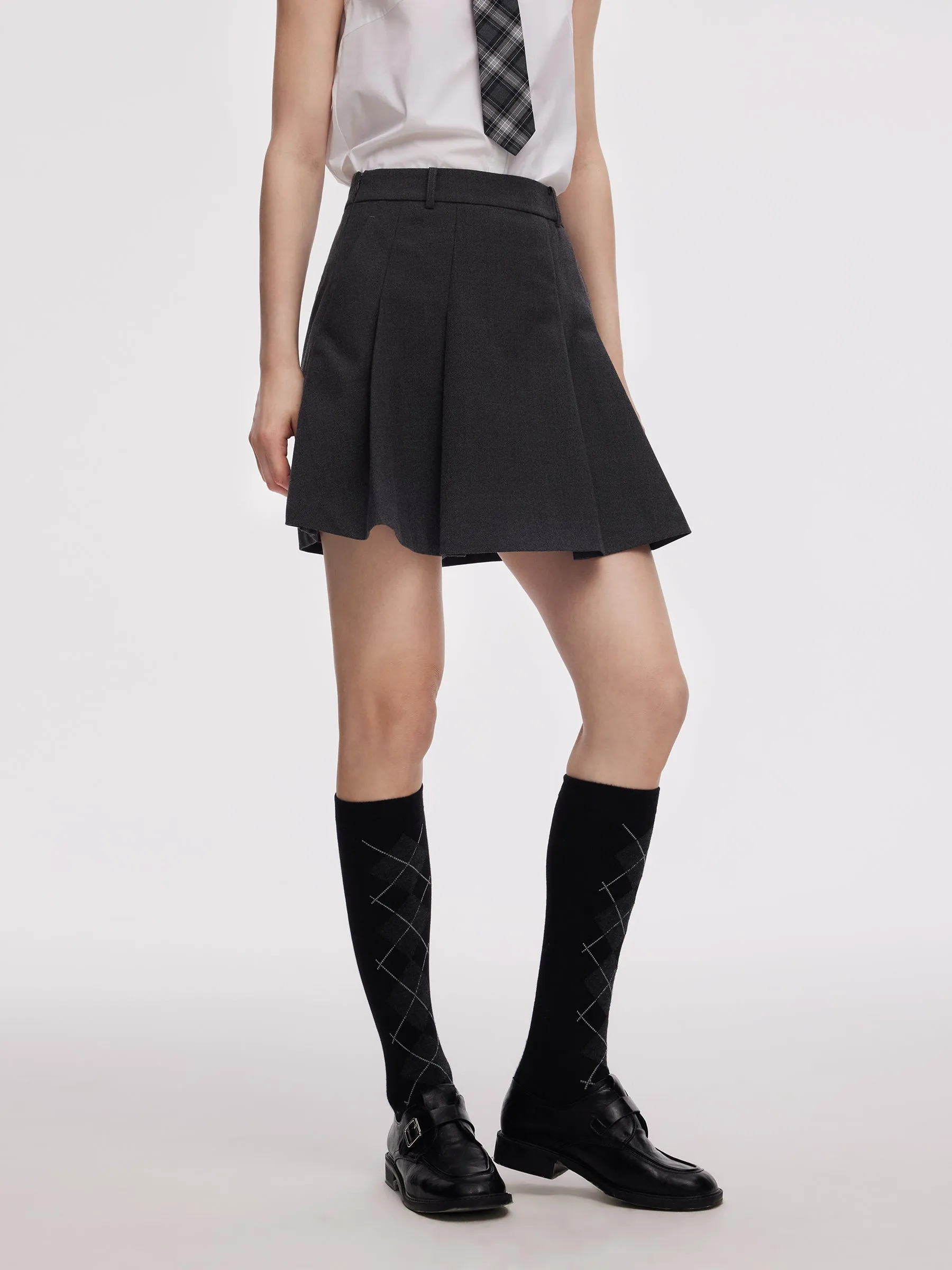 Worsted Wool Blend Pleated A-Line Women Culotte Skirt sold by Goelia product image thumbnail 4