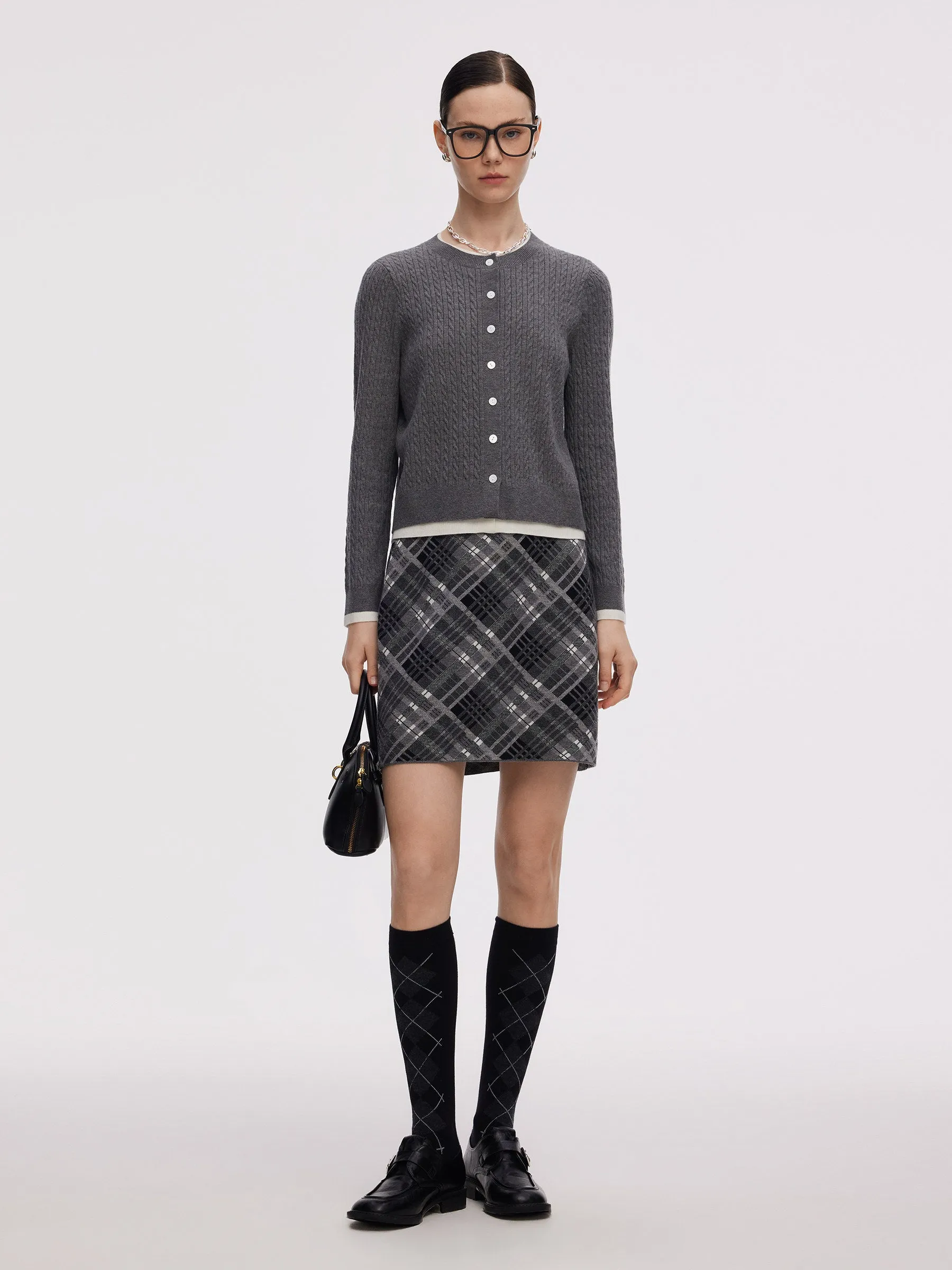 Faux Two-Piece Cardigan And Plaid Skirt Two-Piece Set sold by Goelia product image thumbnail 2