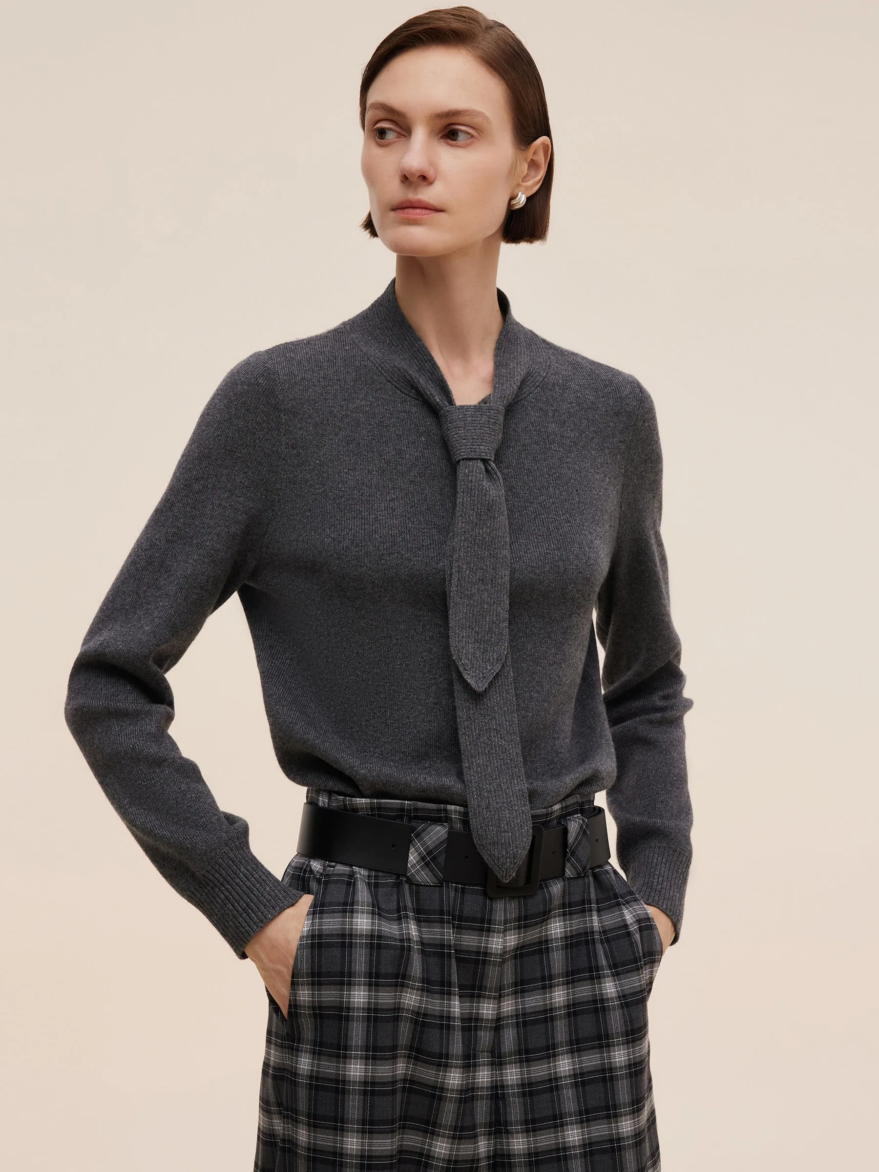 Wool Blend Tie Front Women Knit Top sold by Goelia