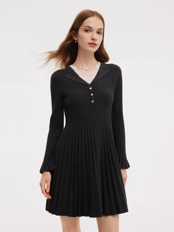 Lyocell Blend Faux Two-Piece Women Pleated Knit Mini Dress sold by Goelia
