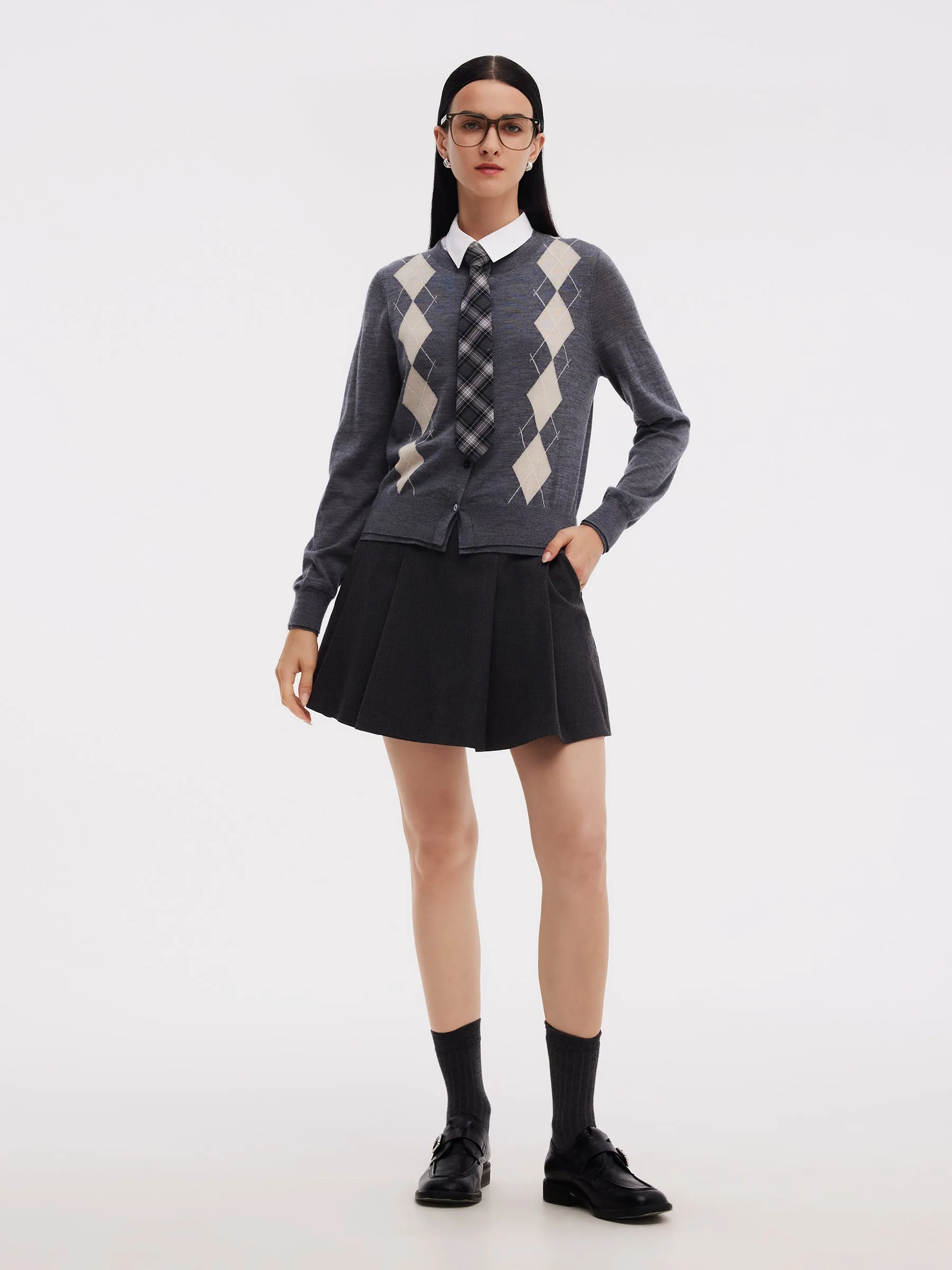 100% Machine Washable Wool Faux Two-Piece Women Cardigan sold by Goelia product image thumbnail 3