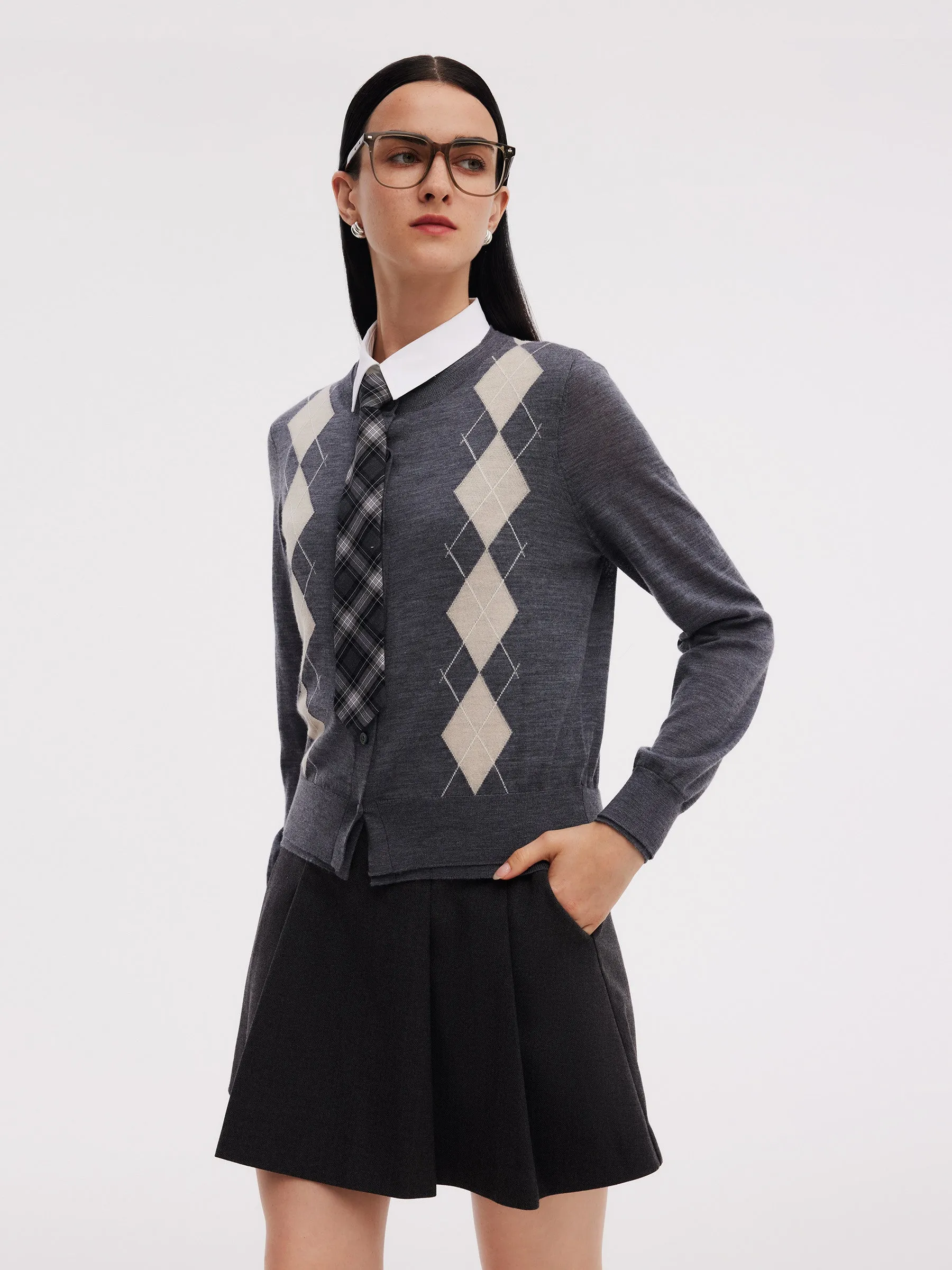 100% Machine Washable Wool Faux Two-Piece Women Cardigan sold by Goelia product image thumbnail 5