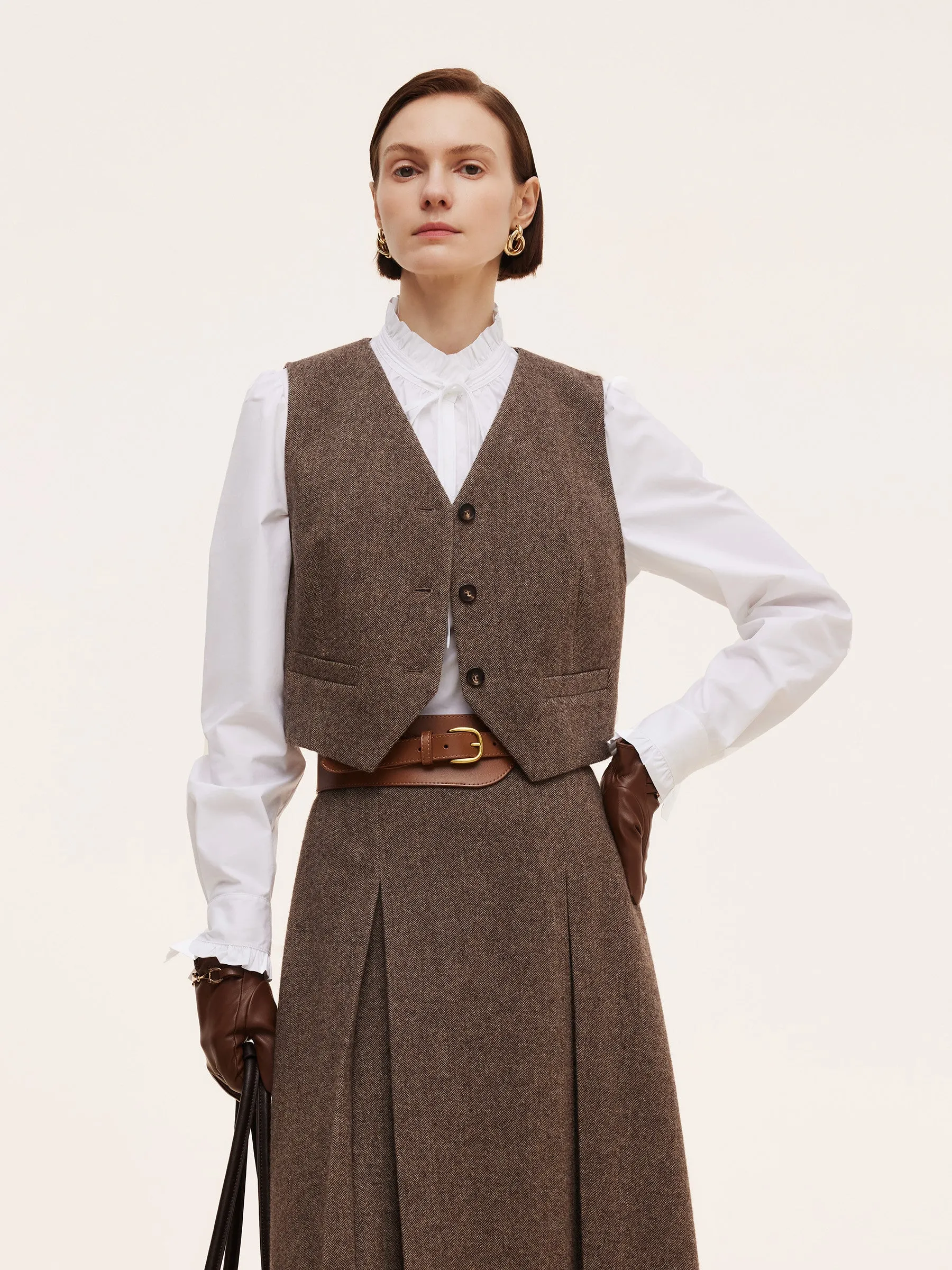 100% Washable Wool V-Neck Women Vest sold by Goelia